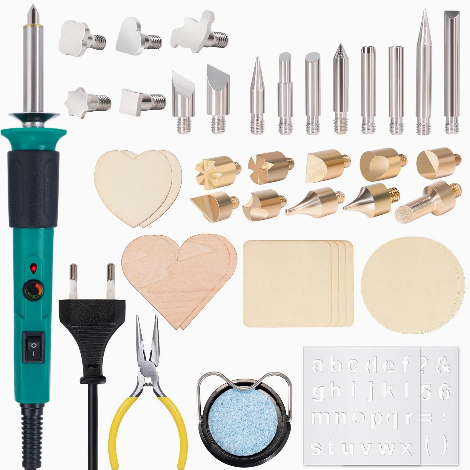 YIHUA 930-IV Kit Pirografo Per Legno Pirografia Temperatura Regolabile con 26 Pezzi punta a filamento 2 Quadrati di Legno(EU PLUG)
