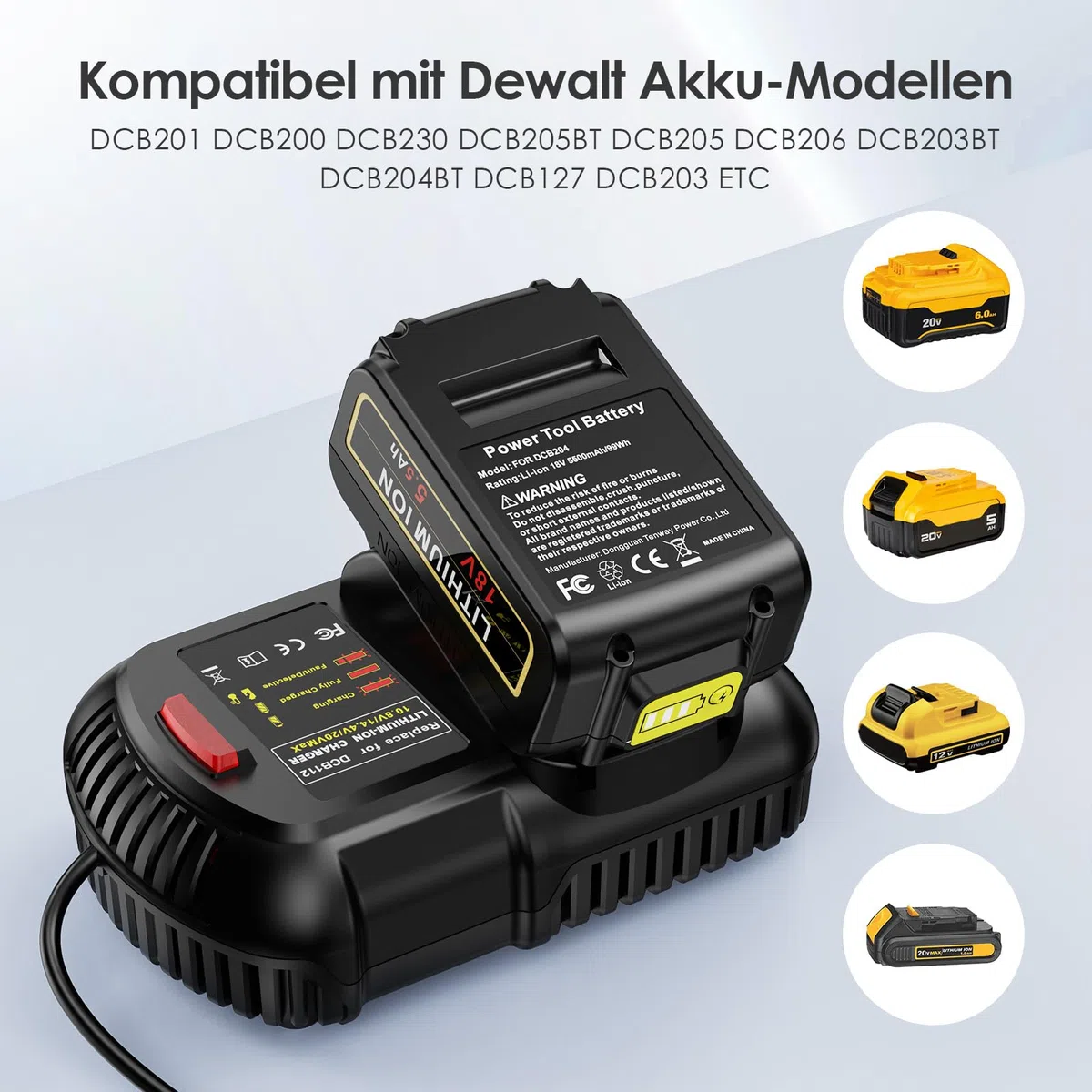 ASUNCELL Caricabatterie da 2,0 A 18 V per batteria DeWalt da 12 V-20 V, caricabatterie per DeWalt DCB112 DCB115 DCB203 DCB204 DCB205 DCB206 DCB201 DCB120 DCB127