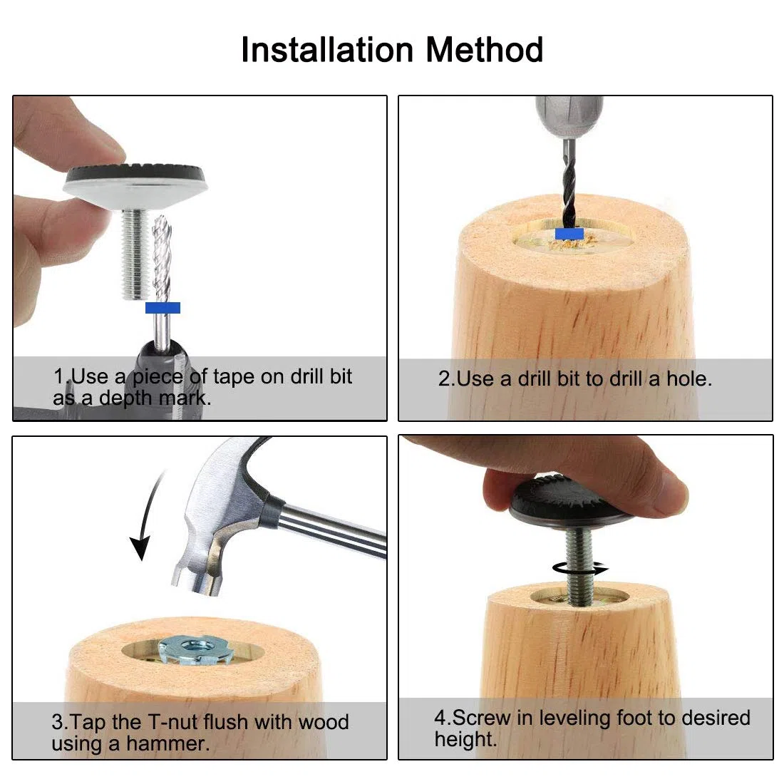 Drenky 12 kit di livellamento per mobili, piedini di livellamento per mobili pesanti in filo metallico esterno con dadi a T e dadi, base in gomma antiscivolo silenziosa (M10x30x50mm)