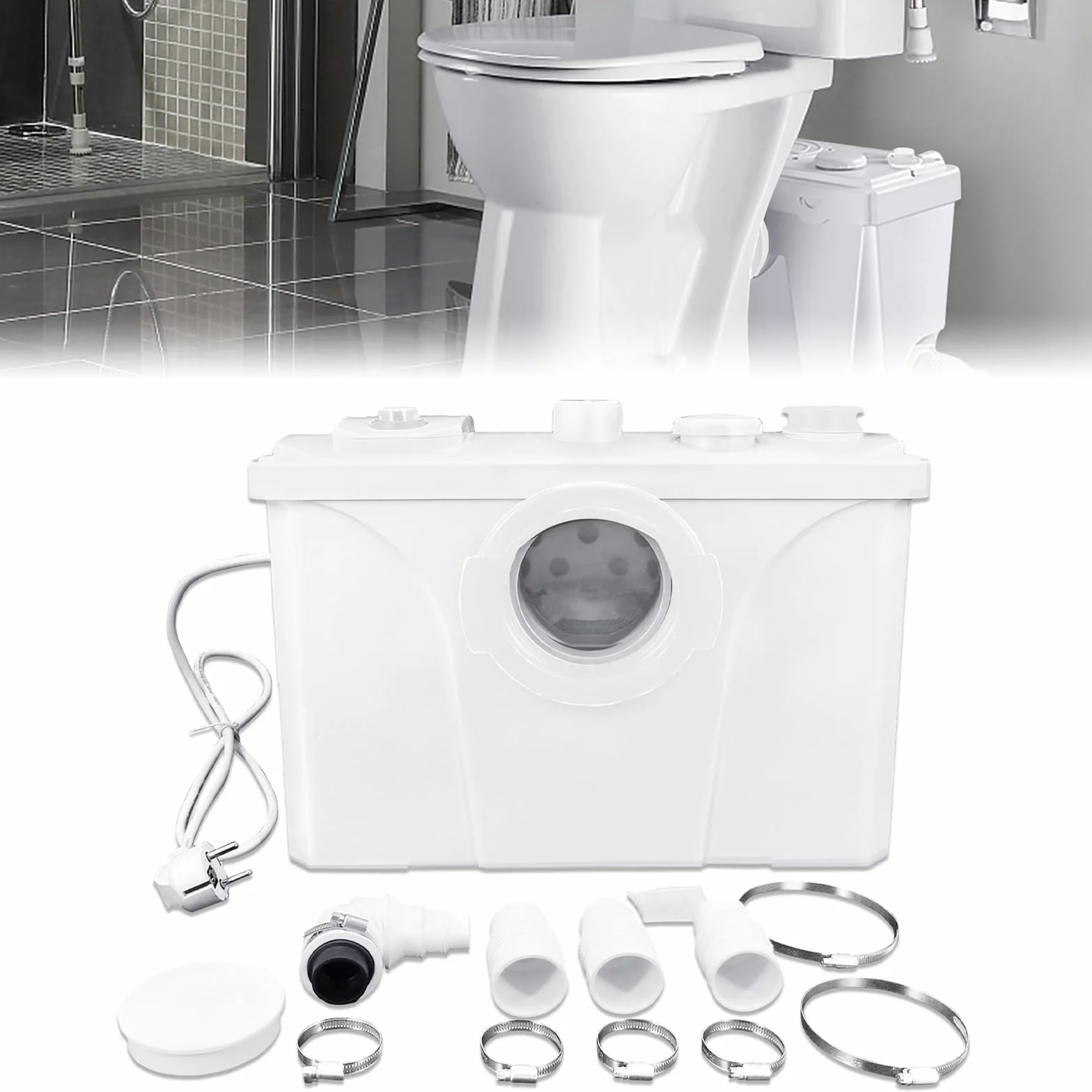 LARS360 Trituratore Maceratore sanitario pompa, 700W, 180 L/min, pompa di fecale con valvola di non ritorno integrata, adatto per cucina, WC