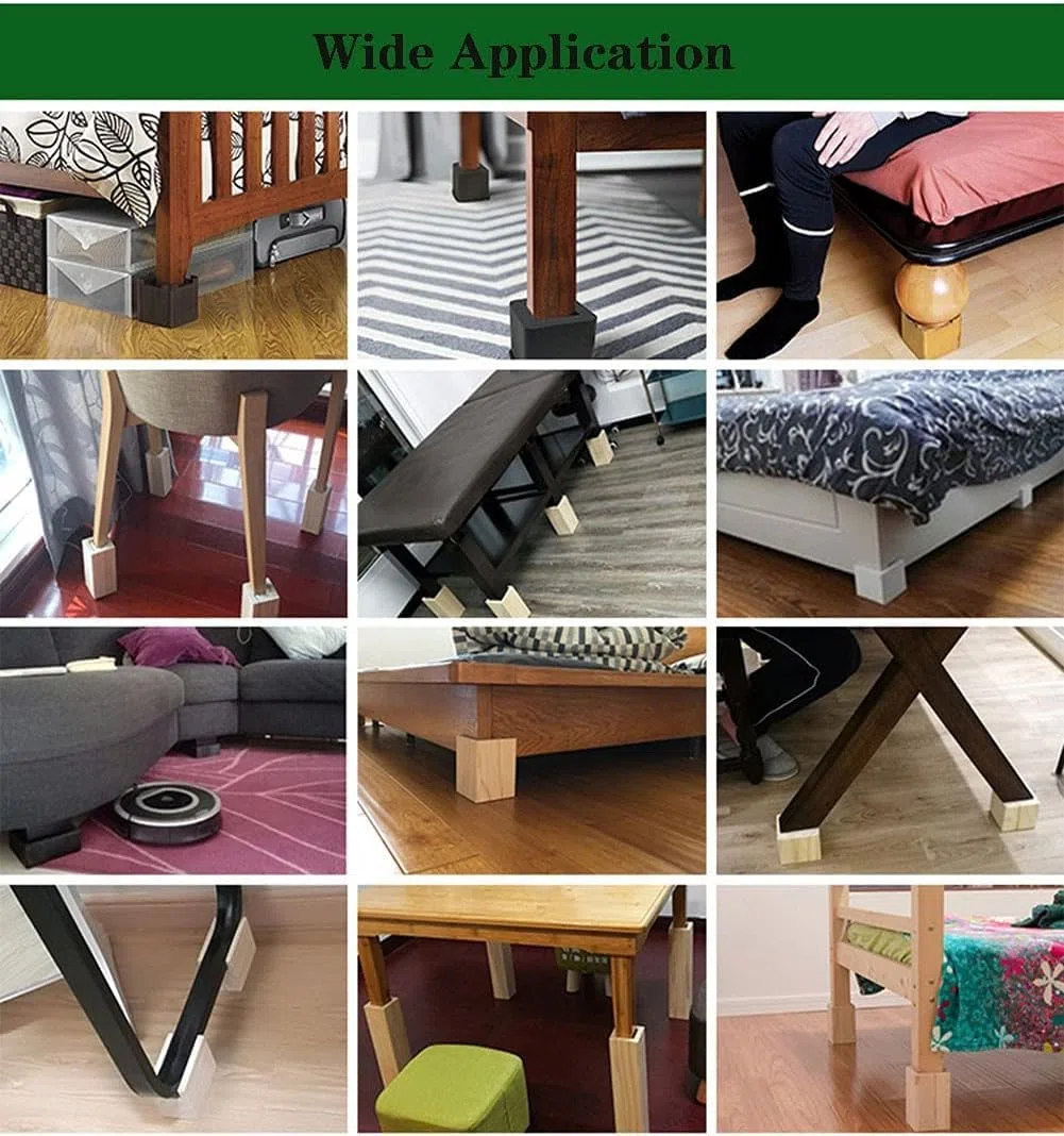 4 Pezzi Riser Letto, Sollevatore di Mobili Legno Massello Rialzi Regolabili, per Tavolo o Rialzi per Mobili, Proteggi Pavimenti e superfici