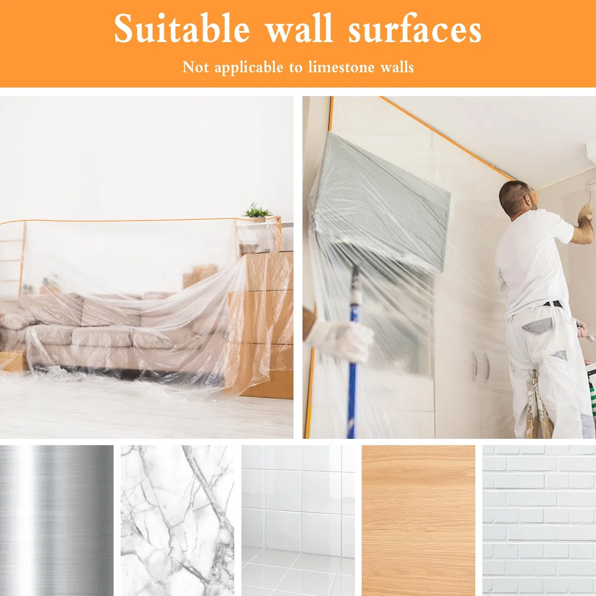6 Rotoli 150 cm x 20 m Pellicola Adesiva Per Mascheratura, Telo Protettivo Per Pittura, Film Per Mascheratura Con Nastro Adesivo per Mobili, Muri