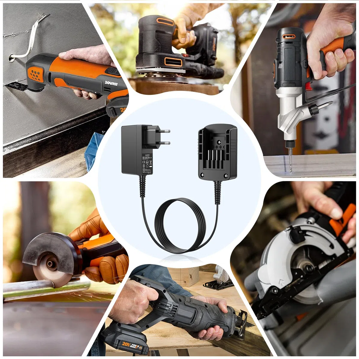 Caricabatterie WA3760 compatibile con Batterie al Litio Worx 18V 20V Max, Caricatore Sostitutivo per Tutte le Batterie e gli utensili Worx a 4 pin