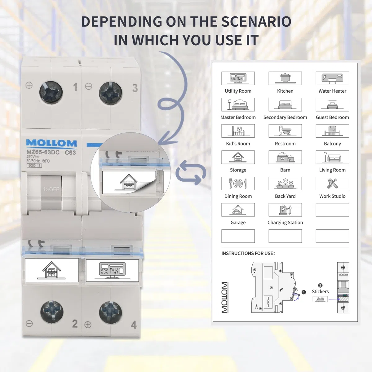 MOLLOM AC 2P Interruttore automatico miniaturo,110V-240V 25A,nterruttore termomagnetico MCB personalizzato con visualizzazione della scena,capacità di interruzione 6KA per sistema AC solare