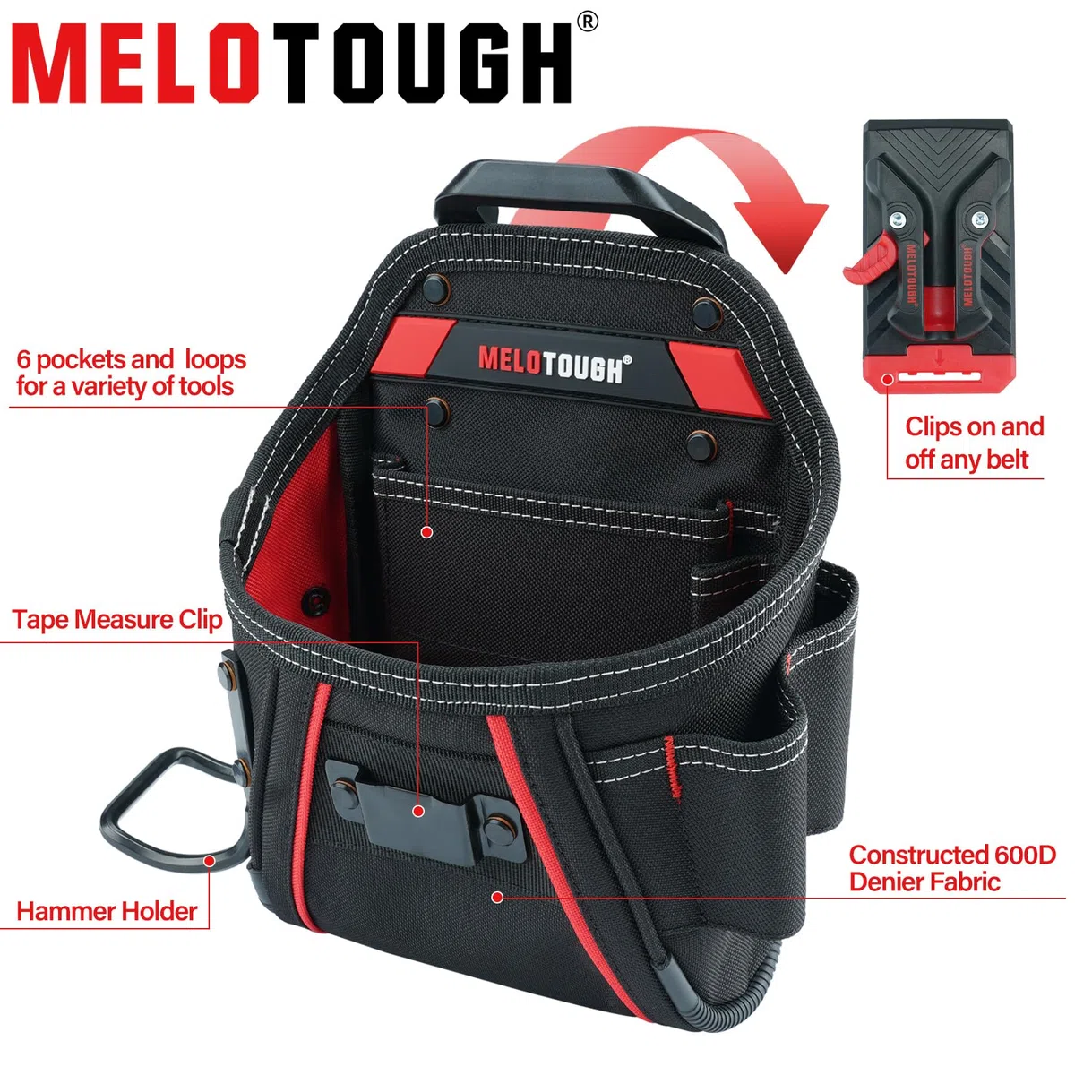 MELOTOUGH Piccola custodia per attrezzi da elettricista con vite per chiodo da lavoro Pocuh Tool Pouch con clip da cintura per attrezzi da commerciante con passante per martello fondina per attrezzi