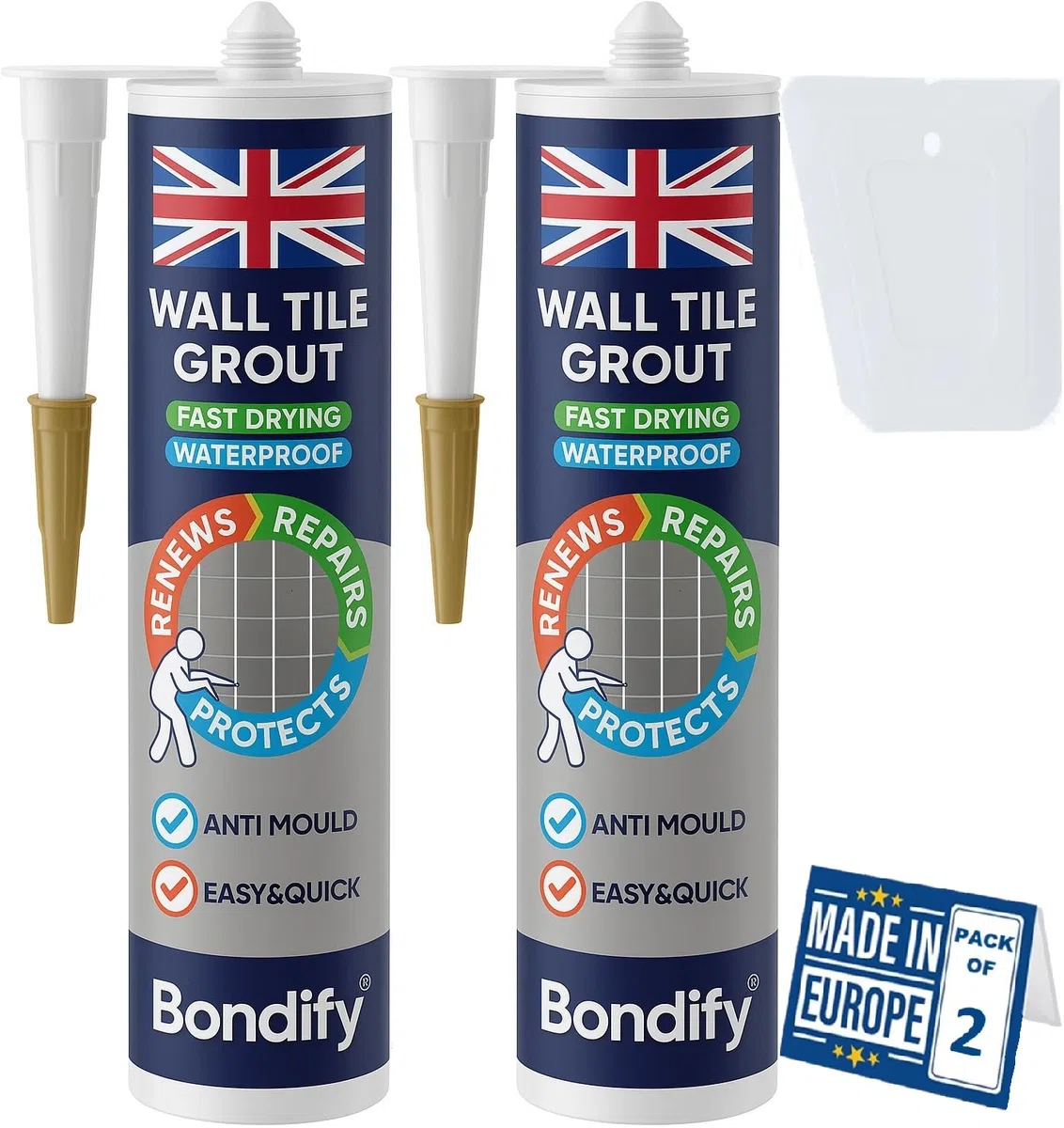 Kit Riparazione Fughe Piastrelle Bianco per Pavimenti e Pareti, 2x450g, ANTI-MUFFA Stucco per Piastrelle Bagno & Doccia Grout Repair Kit White Stucco per Fughe Pavimento, Sigillante per Malta