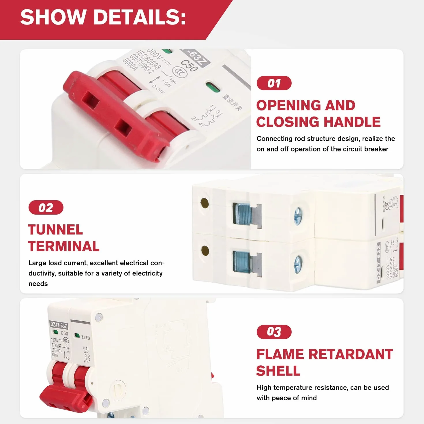 2 pezzi Interruttore Magnetotermico,1000V DC 50A 2P,Interruttore Automatico Miniaturizzato,DIN Rail Overload Protection Air Switch Circuit Breaker per l'illuminazione Residenziale Distribuzione