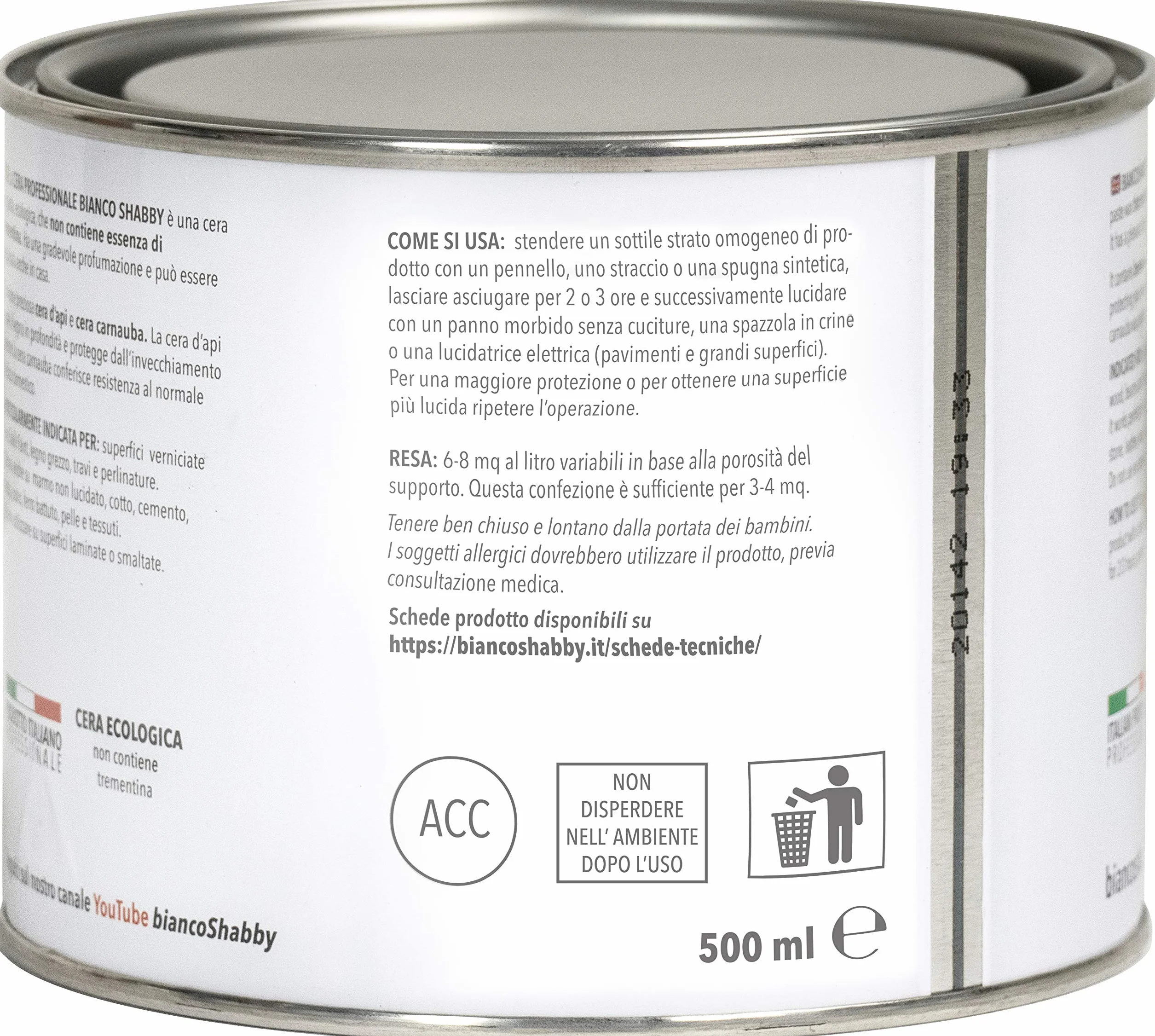 bianco Shabby CERA PROFESSIONALE Trasparente per decorazione e restauro con cera d'api e cera carnauba (500 ml)