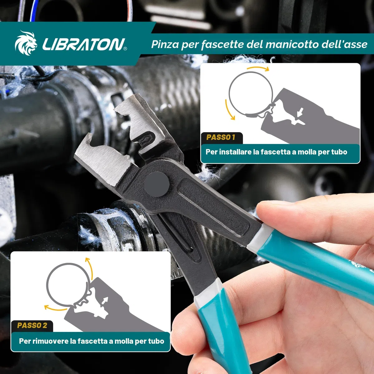 LIBRATON Pinza per Fascette Stringitubo, Pinze Stringitubo Clic e Clic-R, 180mm Pinza Fascette Metalliche Auto con a Molla, Rimozione e Installazione Rapide, per la Manutenzione Dell'Automobile
