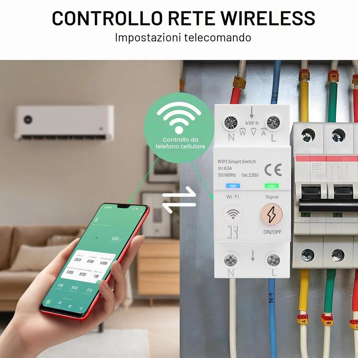 Magnetotermico WiFi Tuya Smart Interruttore Smart WiFi 63A 80-300V AC Interruttore su Guida DIN Controllo Vocale Misurazione Dell'energia Sovratensione Sovracorrente Protezione (Versione inglese)