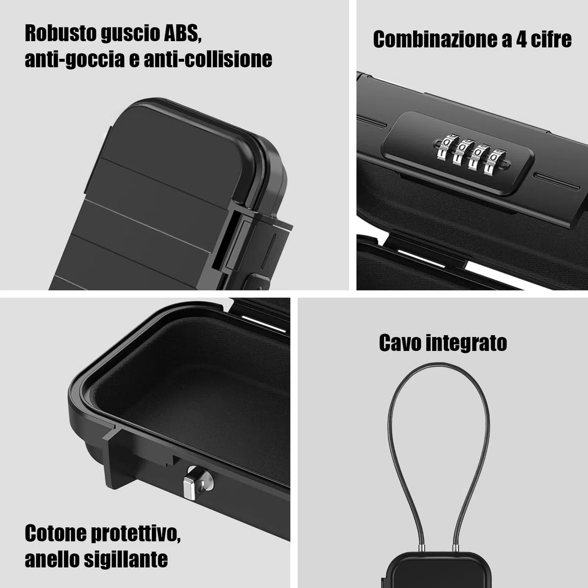 Cassaforte Portatile con Combinazione, [Impermeabile] Diyife Cassetta di Sicurezza Portatile, Mini Cassaforte da Viaggio con Corda Metallica Rimovibile per Casa, Ufficio, Spiaggia, Sampeggio, Gioielli