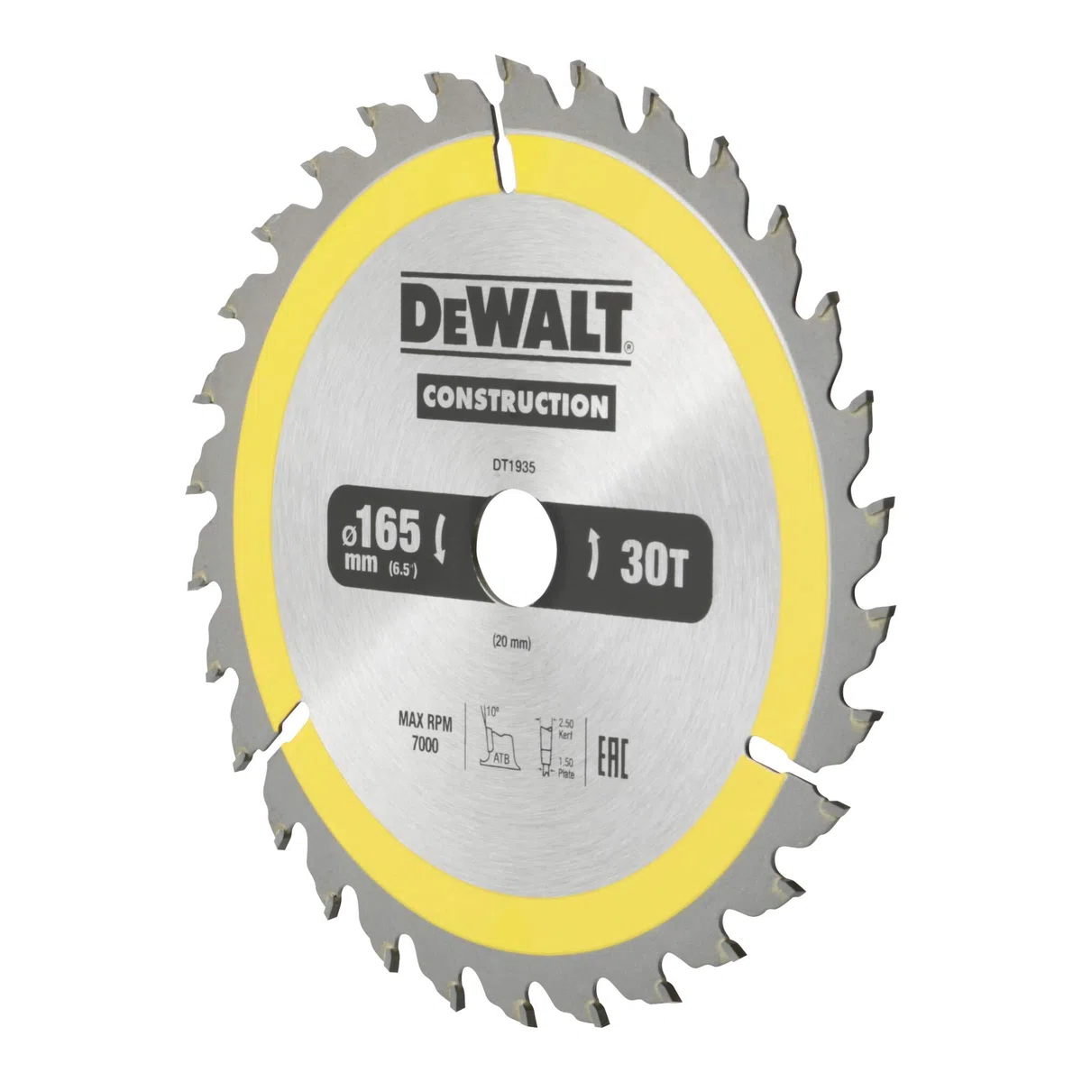 DeWalt Dt1935-Qz Lama Circolare Per Seghe Portatili Edilizia, 165 X 20 Mm, 30 Denti