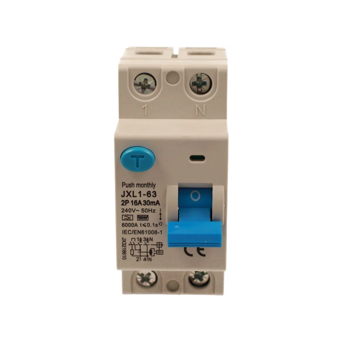 RCCB Interruttore Differenziale Puro Tipo F 16A, 1P+N, 2 Moduli DIN, 30mA, 6000A, AC 230V, IP20