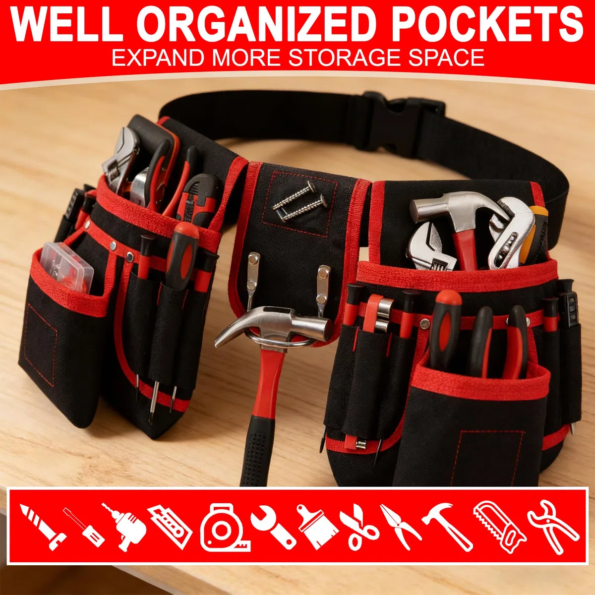 Cintura porta attrezzi Borsa da Cintura Con 26 tasche, Borse Porta Attrezzi Magnetiche per Uomo, Borse da Cintura Rimovibili Borsa Porta Attrezzi