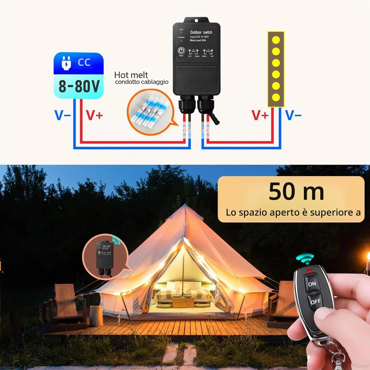 DieseRC Impermeabile interruttore con telecomando DC 8V-80V 30A relè per luci a distanza posizione umida Cantiere all'aperto Area Luce Pompa acqua Fattoria irrigazione Giardino Garage Magazzino