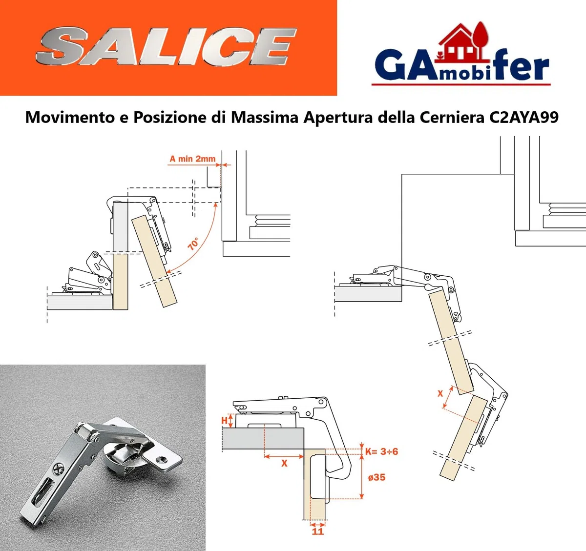 Cerniera SALICE per Mobili ad Angolo (DOPPIO COLLO C2AYA99.)