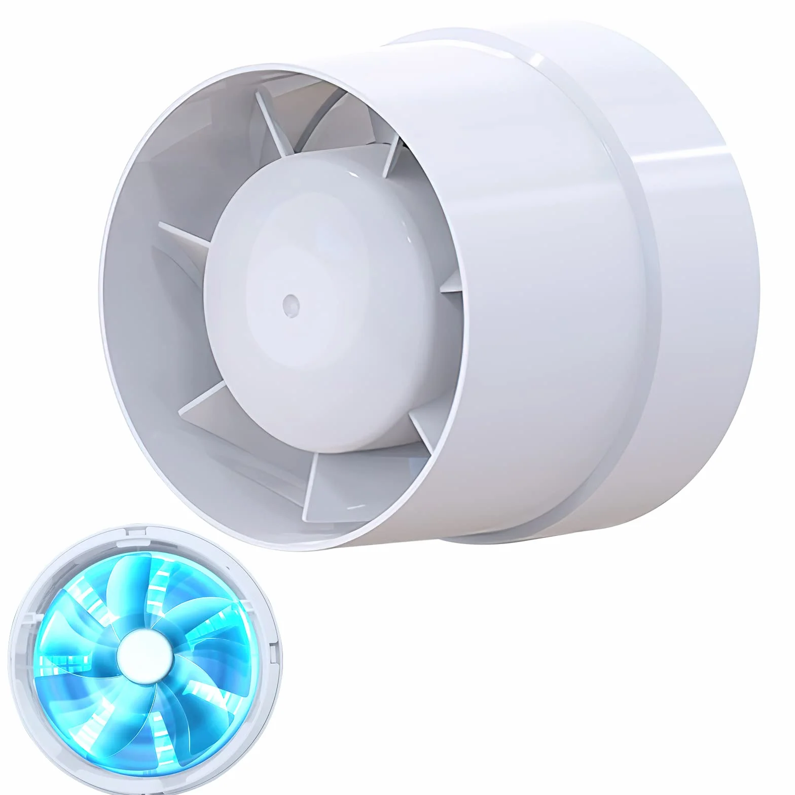 TNSLAND Ventilatore a canale 100 mm in linea, 107 m³/h, di alta qualità, silenzioso, scarico fumo, Ventola Estrazione Aria, 100 mm, per bagno, WC, cucina, serra, garage