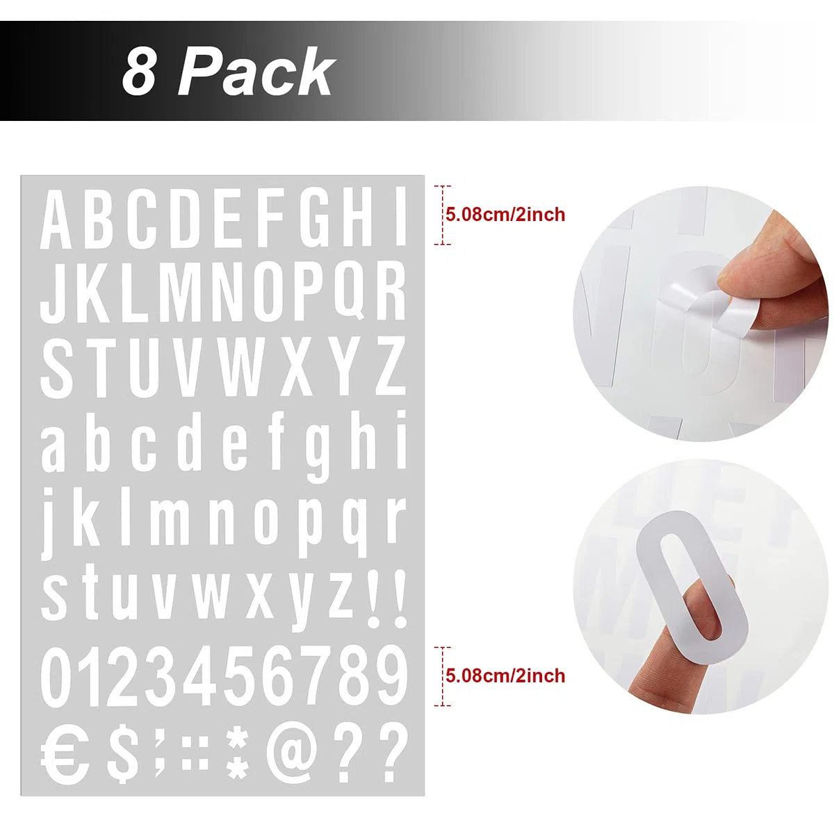 Kit di 8 Fogli Lettere Numeri Autoadesivi in Vinile, Adesivo di Numeri di Cassetta Postale per Segni, Finestre, Porte, Automobili, Casa, Affari, Numero di Indirizzo (Bianco, 2 Pollici)