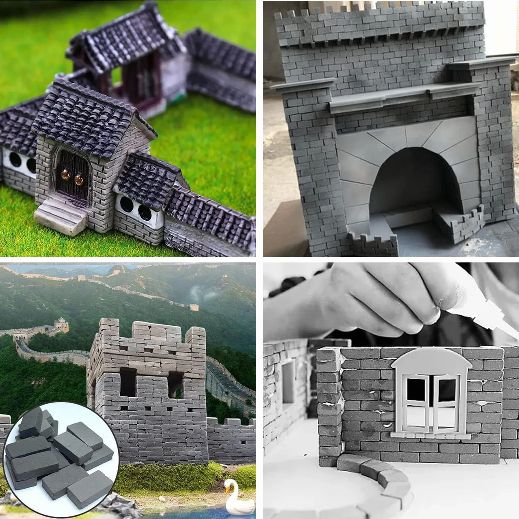 Woohome Set di 542 mini mattonelle in scala di grigi, tegole in miniatura e mini piastrelle per fai da te, decorazione per giardino delle fate