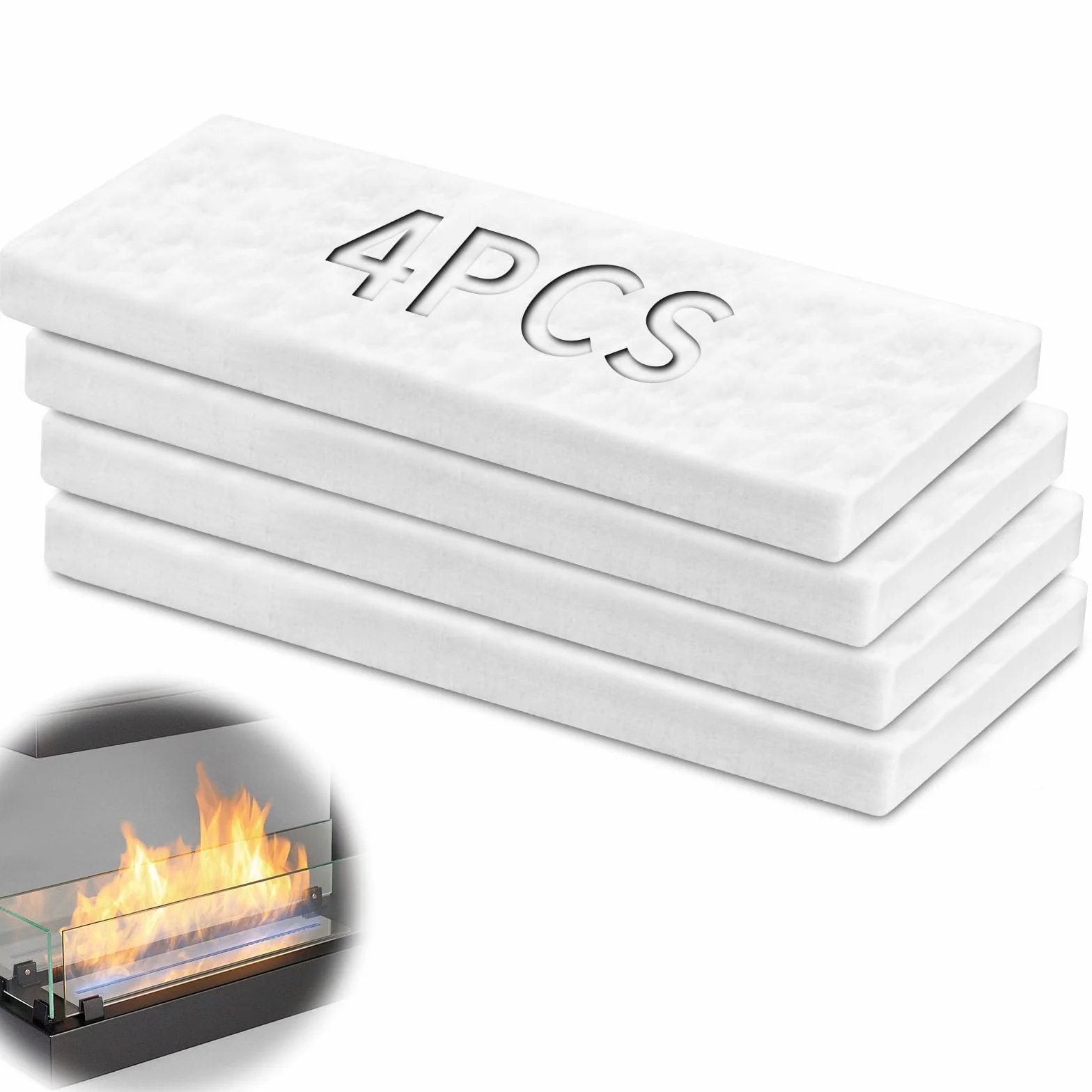 4 pezzi - Spugna in lana di ceramica, 300 x 100 x 25 mm, per bioetanolo, prolunga il fuoco, bruciatore per caminetto