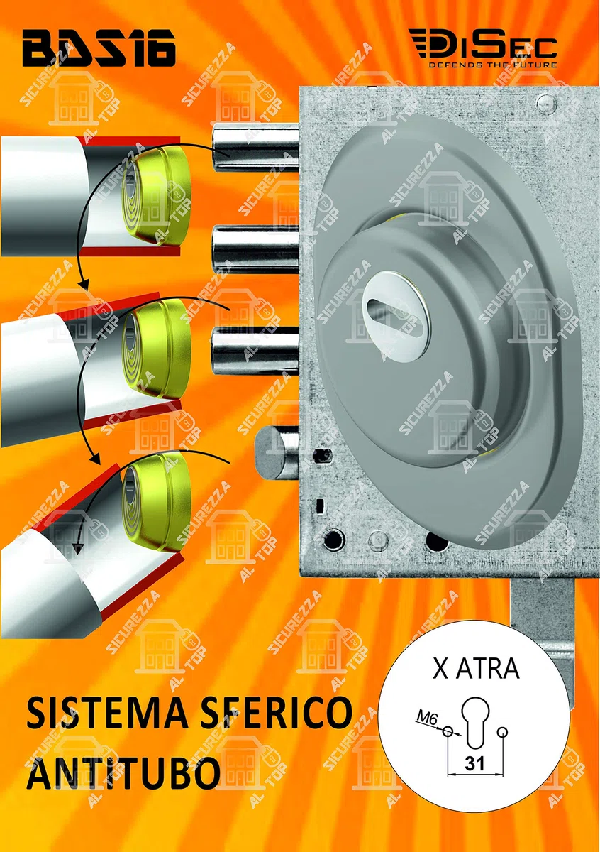 Disec Bds68D1P Serratura At Atra Sferik Cromo, 25 mm