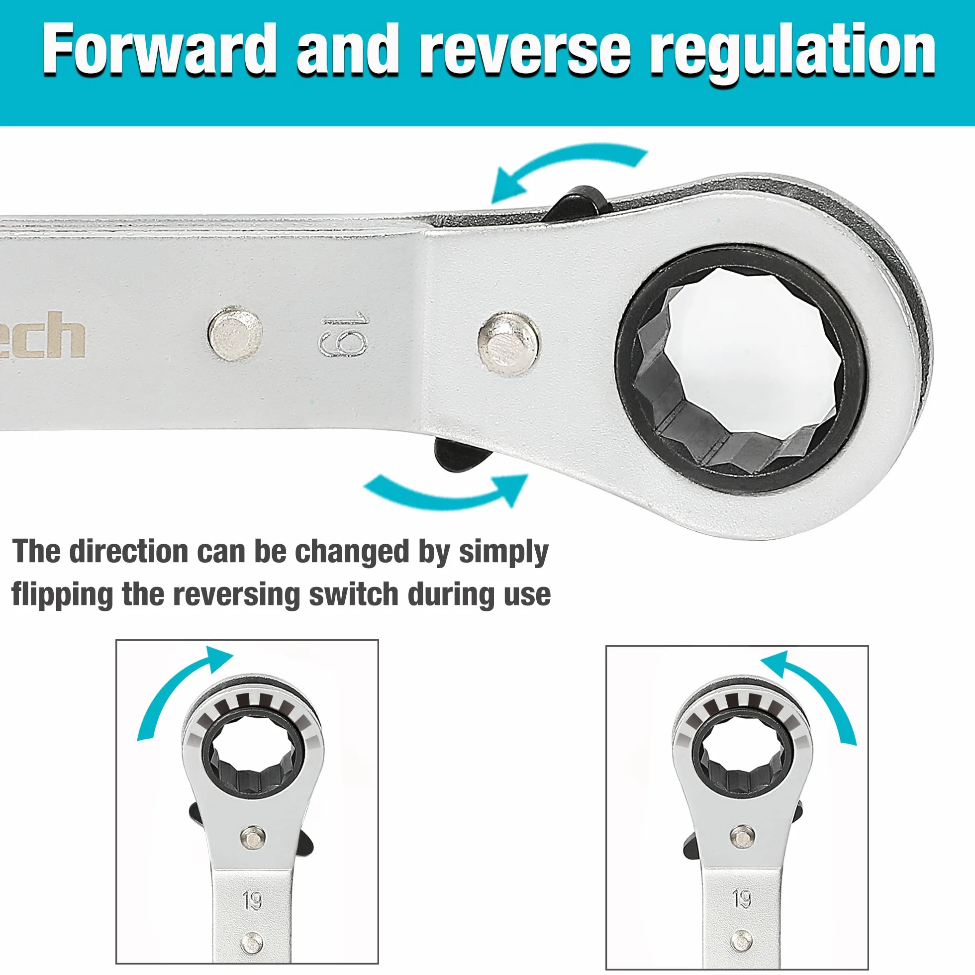 DURATECH Set di 5 chiavi a cricchetto reversibili a doppio anello, 6 mm-21 mm, con custodia per il trasporto