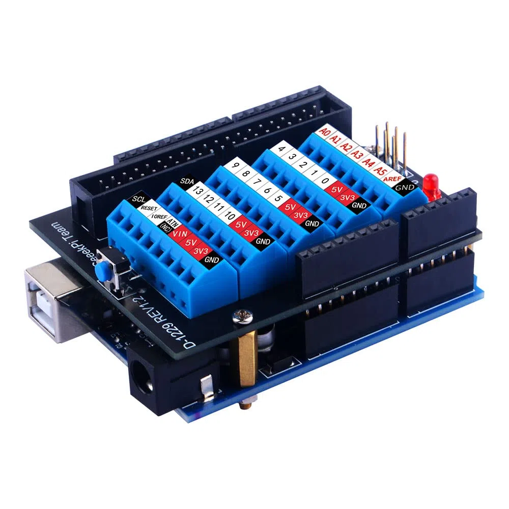 GeeekPi - Cappello terminale a vite per Arduino UNO, modulo breakout blocco terminale a vite GPIO, con connettore socket con ganci, scheda di espansione GPIO breakout per Arduino UNO