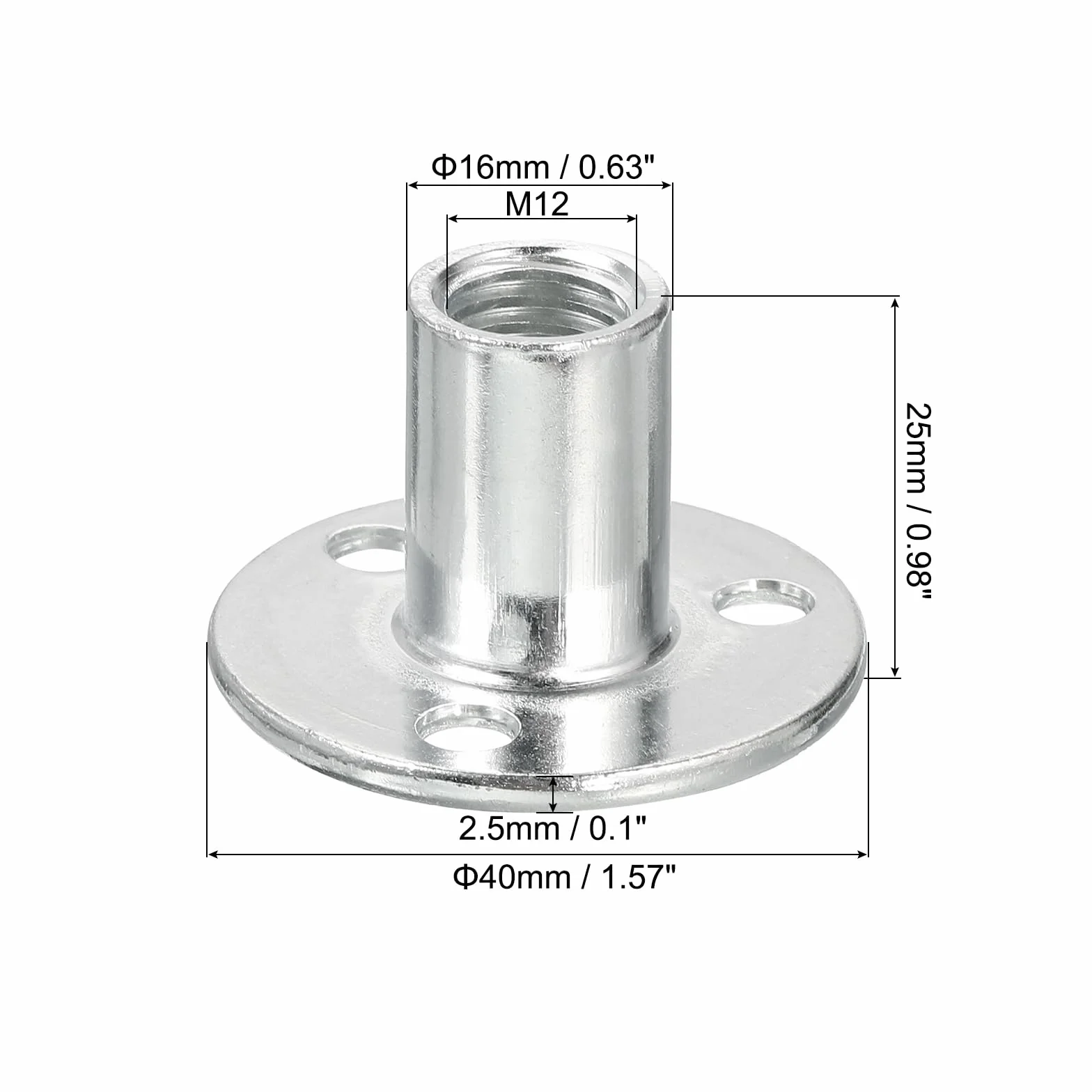 QUARKZMAN Dado T Foro Brad M12, Dadi T Avvitati Base Tonda Acciaio Carbonio da 10pz Flangia Hardware per Mobili Dadi Inserto Filettato Femmina