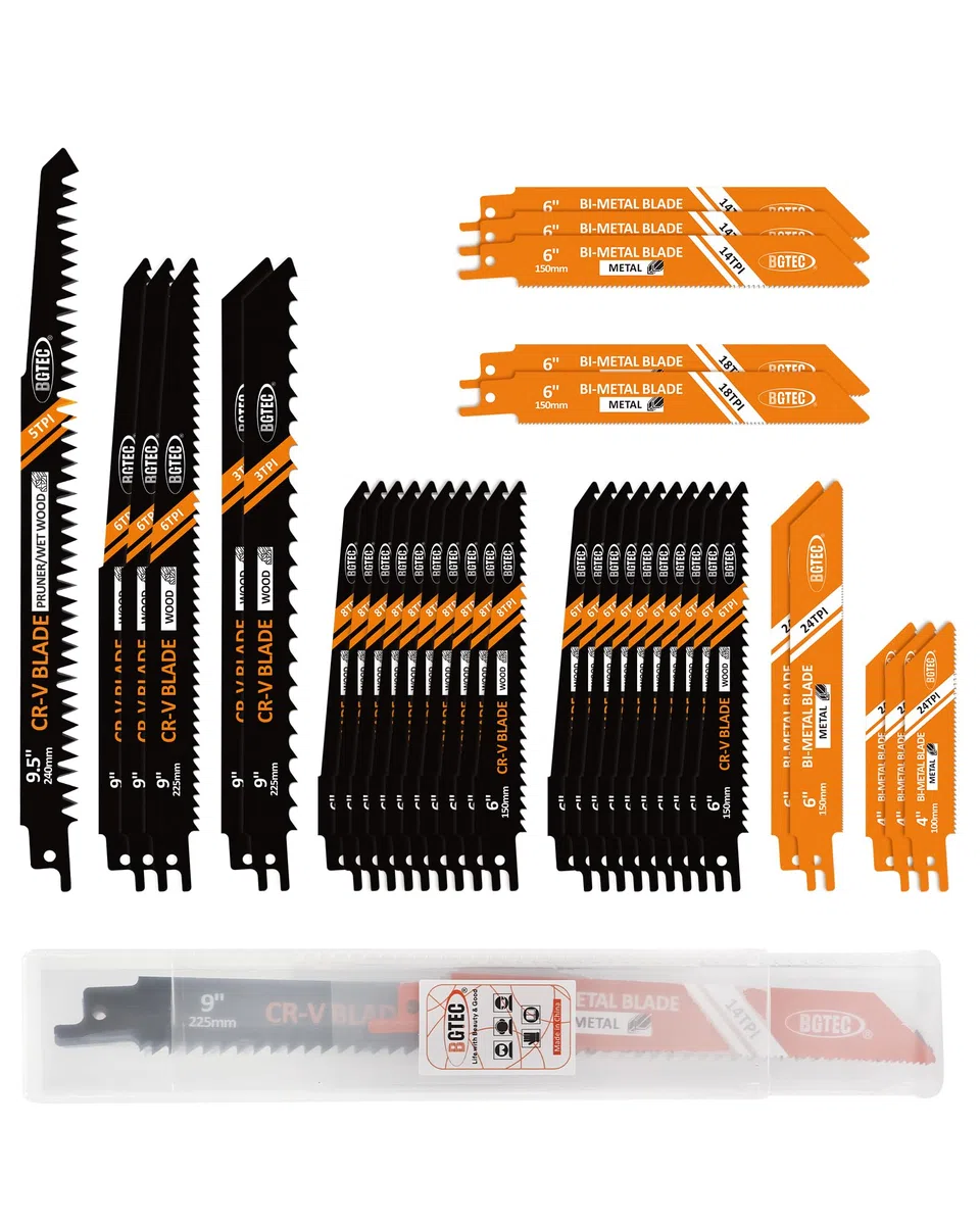 BGTEC Lame per sega alternativa (36 pezzi) – Kit di lame per sega sostitutive in acciaio al cromo-vanadio 50Cr-V e bimateriale BI-M per potatura di alberi, legno, metallo e plastica