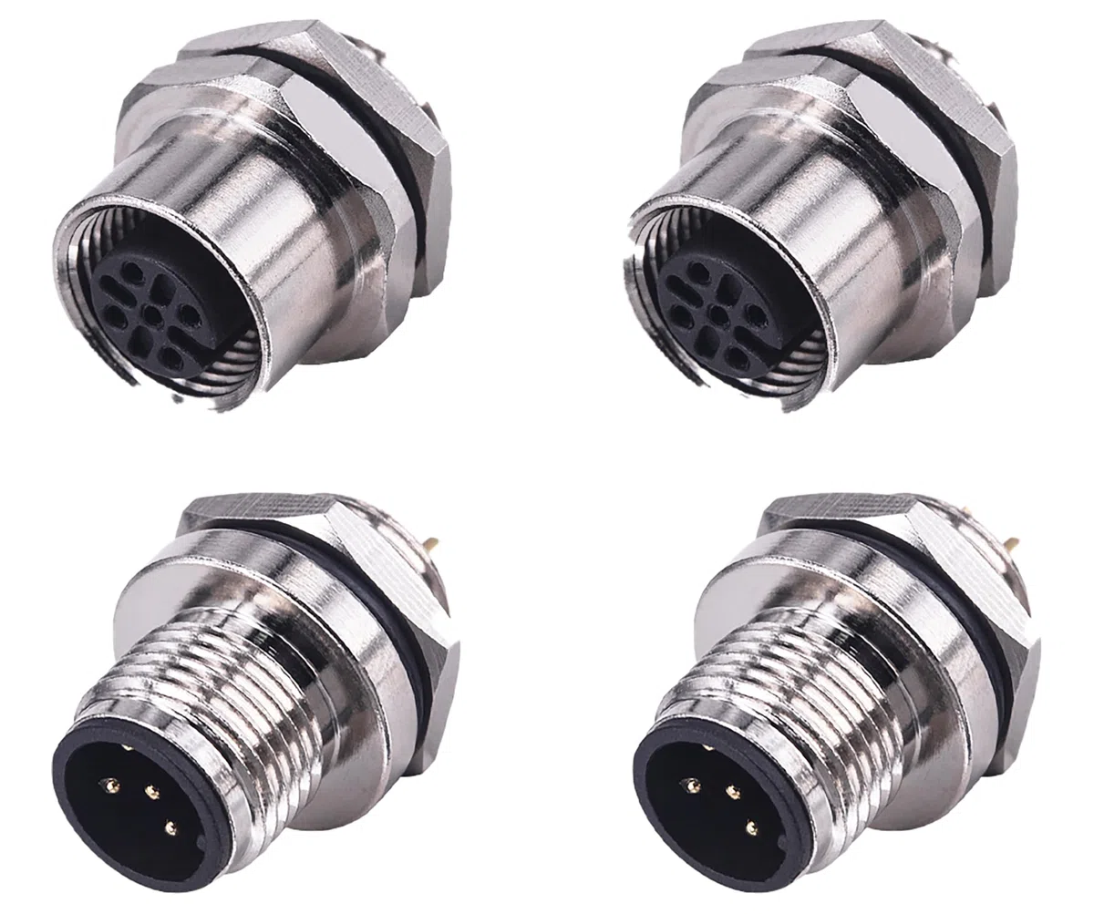 M12 5 poli Maschio + Femmina Connettore Sensore Maschio, Spina Filettata, Presa a Flangia Rotonda Industriale Aerospaziale, Spina in Metallo, Impermeabile IP67, 2 pezzi