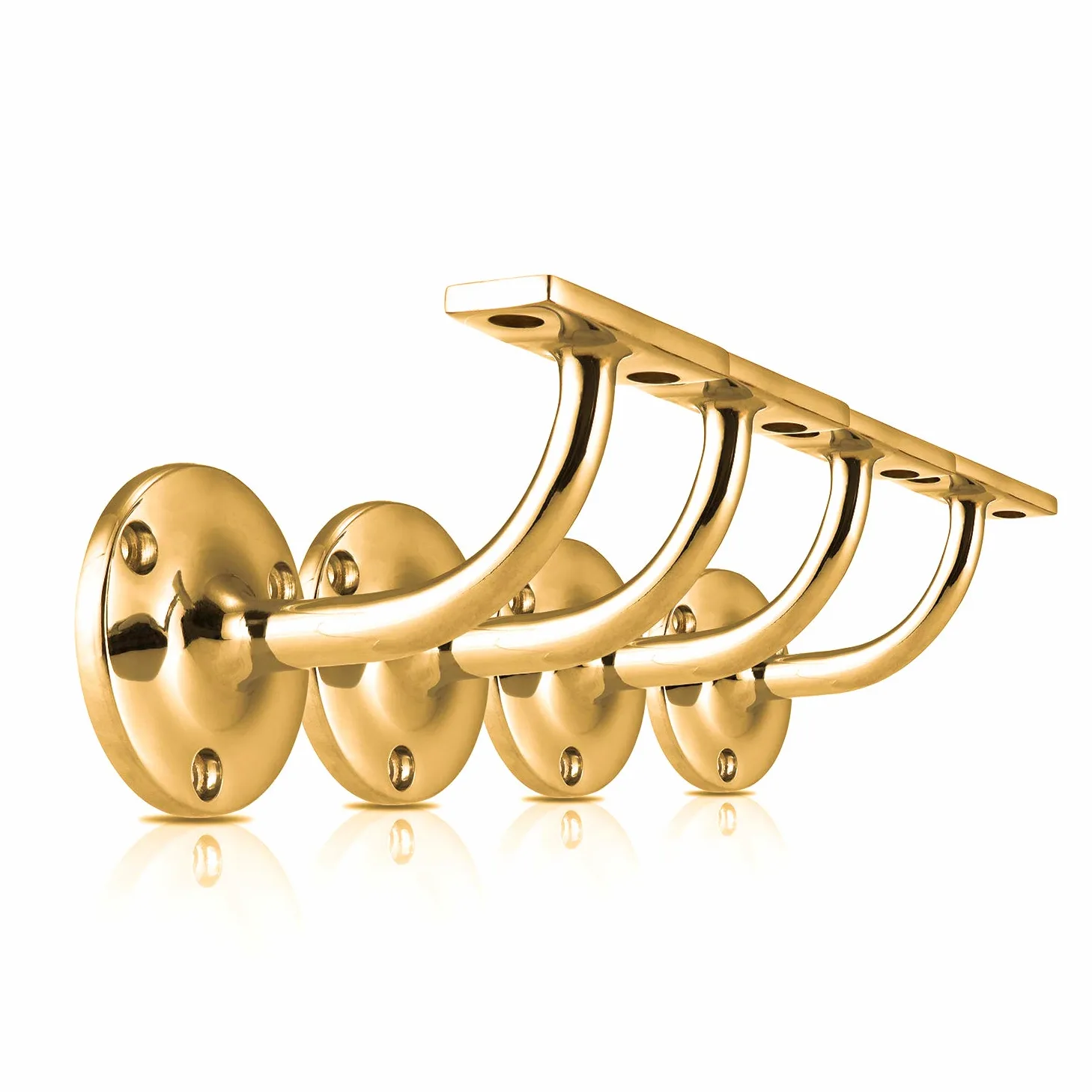 XFORT Set Di 4 Staffe Per Corrimano, Staffe In Acciaio Resistente Per Corrimano Per Scale, Per Corrimano In Legno E Acciaio, Staffe Eleganti Ed Eleganti Per Corrimano (Ottone lucido)