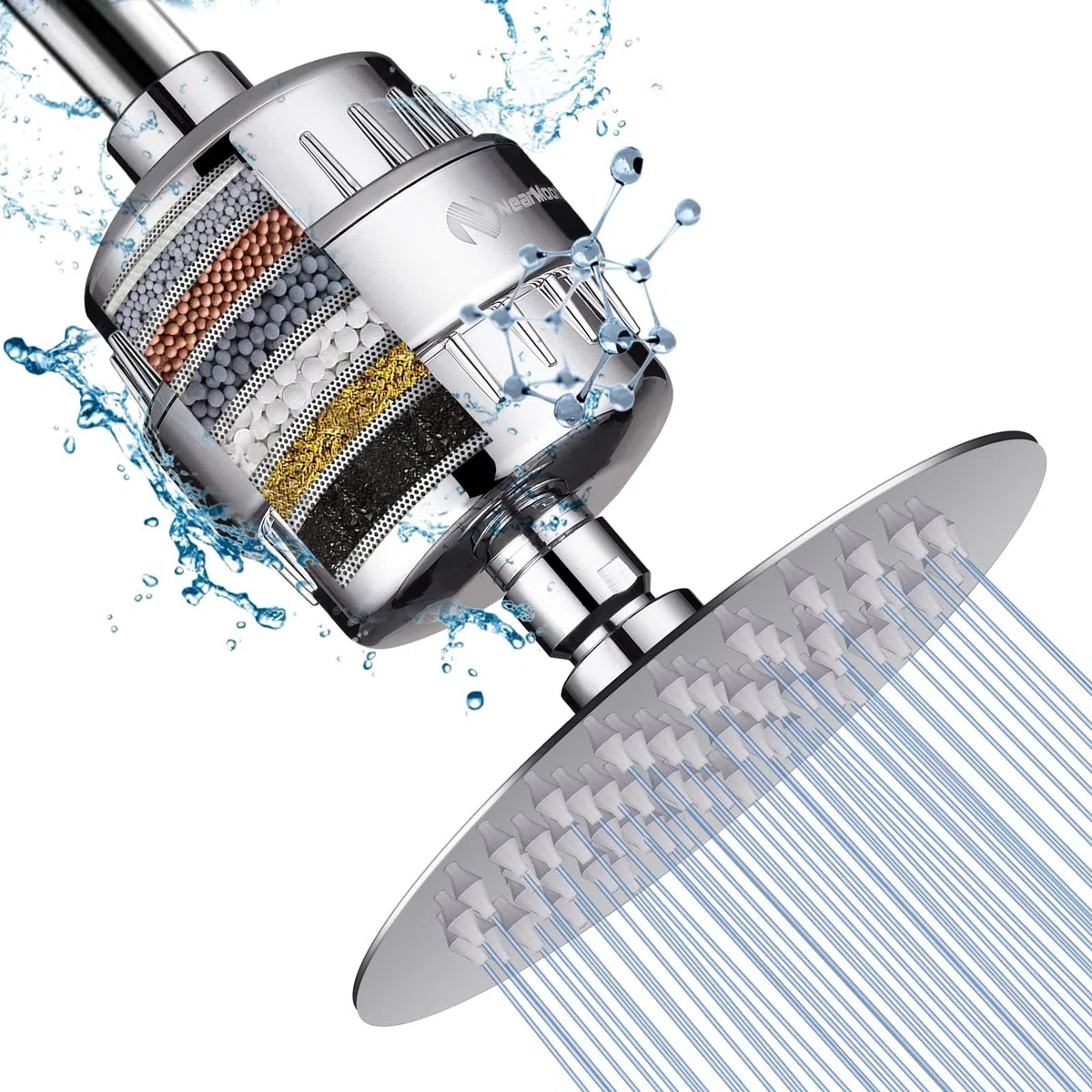 NearMoon Soffione doccia e 15 stadi combinazione di filtri doccia, addolcitore ad alta pressione filtrato per acqua dura, rimuove fluoro di cloro e sostanze nocive, 1 cartuccia filtro sostituibile