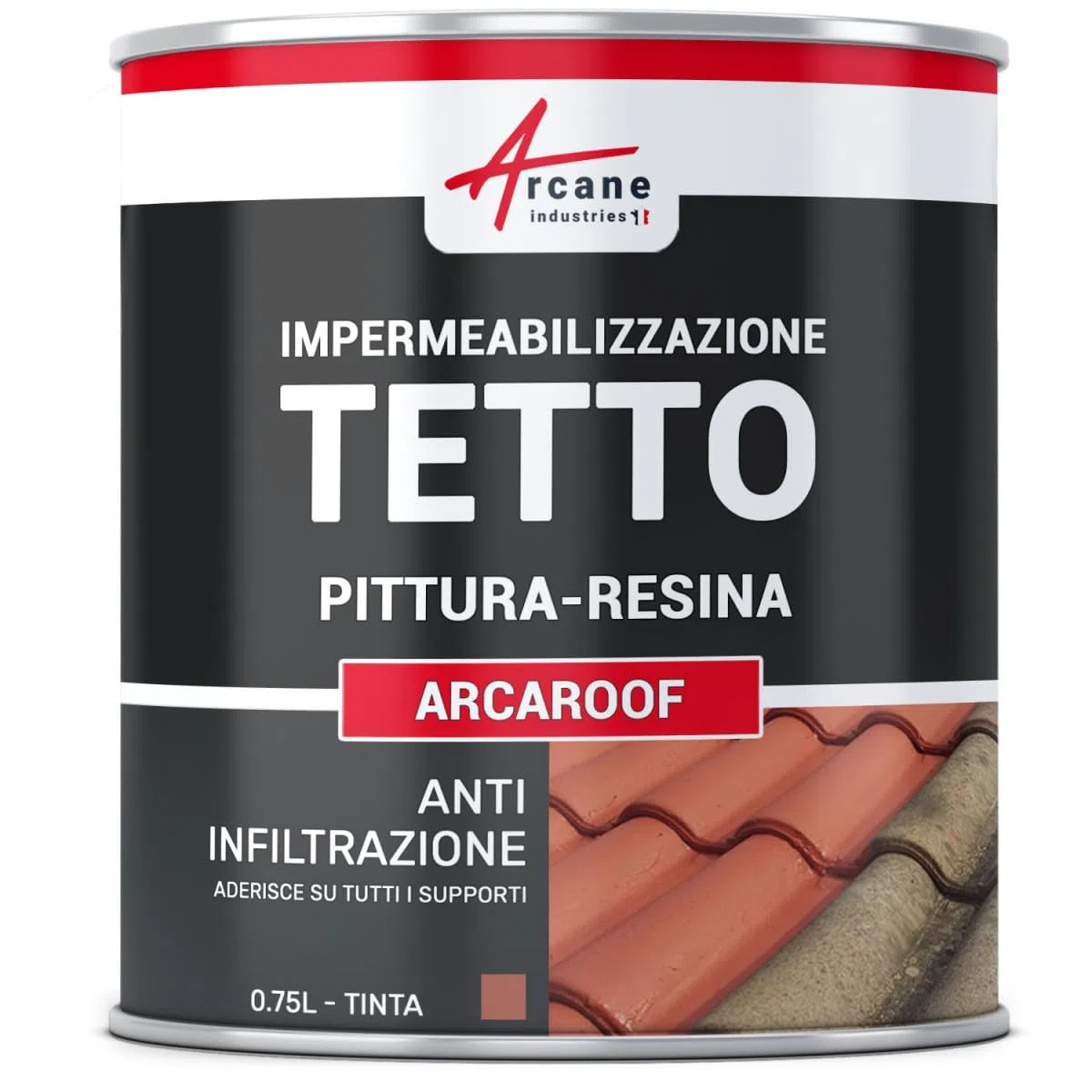 Guaina liquida per tetti, Guaina impermeabilizzante tetto ARCAROOF - 0,75 L Tegola - ARCANE INDUSTRIES