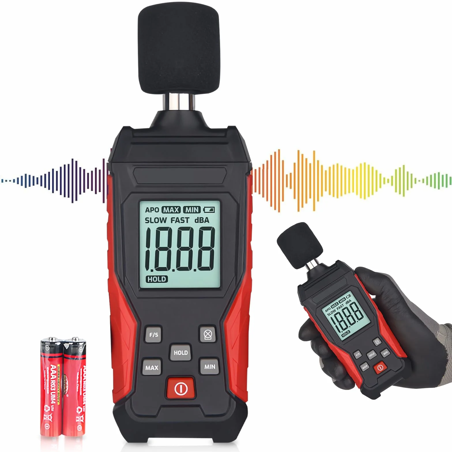 Misuratore di Decibel Professionale con Memorizzazione Dati | Fonometro Digitale Portatile | Misuratore di Livello Sonoro 30-130 dB(A/C) per Casa, Cantiere, Ufficio | Display LCD con Illuminazione