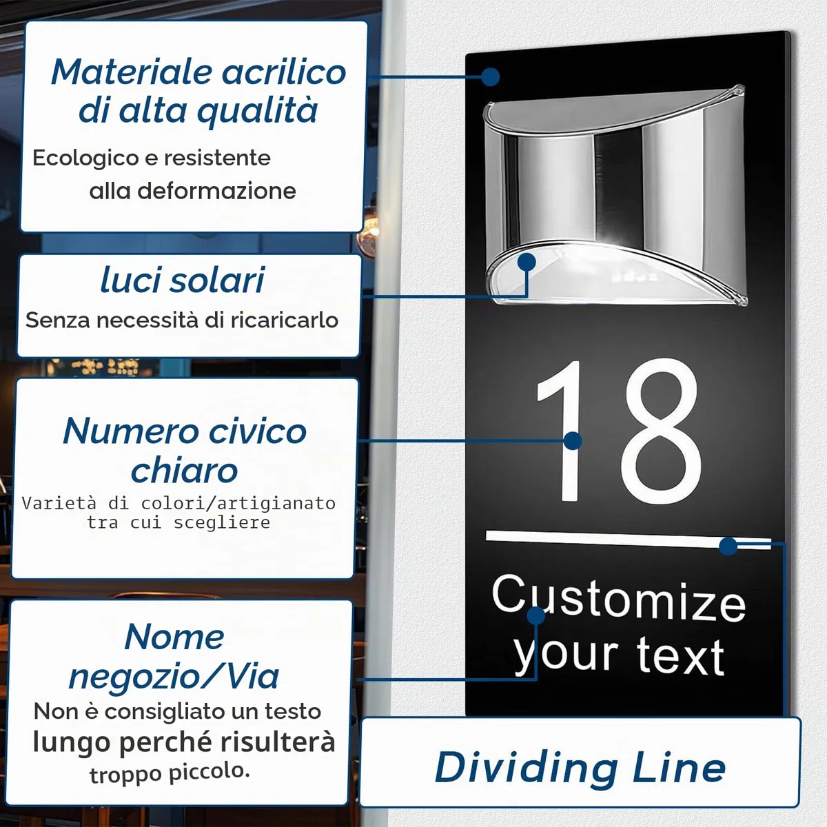 Targhetta solare personalizzata con indirizzo per esterni – Targa impermeabile personalizzata con numero civico con luce LED per cortile, giardino, casa, numeri civici illuminati, regalo per