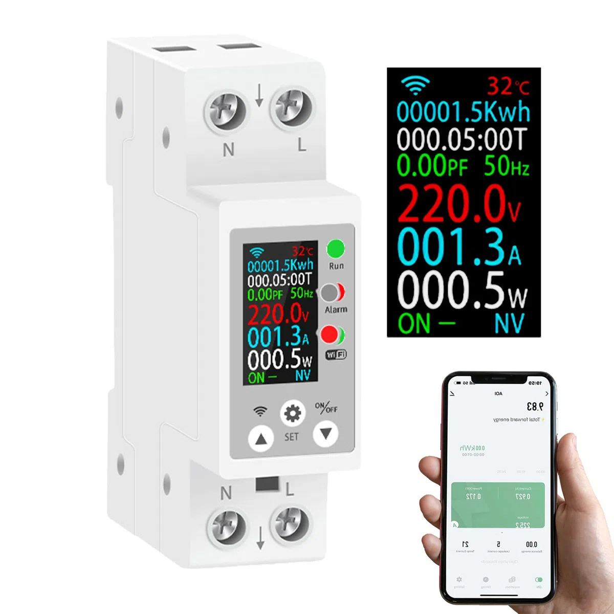 Contatore Energia Elettrica Wifi,8 in 1 Misuratore Consumo Elettrico con Display Digitale Tuya Smart Protezione Da Sovratensione Regolabile Controllo Remoto Tramite APP Comando Vocale