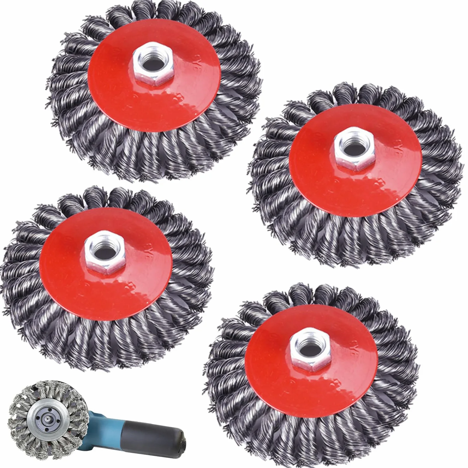 Set di 4 spazzole metalliche GOMETY, M14, 125 mm, per smerigliatrice angolare, spazzola a tazza, spazzola metallica per