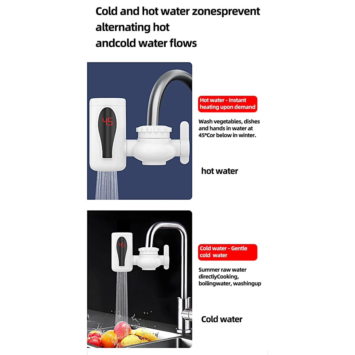 Rubinetto 'acqua calda istantanea – Rubinetto riscaldante istantaneo, 2 modalità Orientalbe Display digitale a LED per ufficio, cucina, esterno, bagno, piccoli spazi campeggio