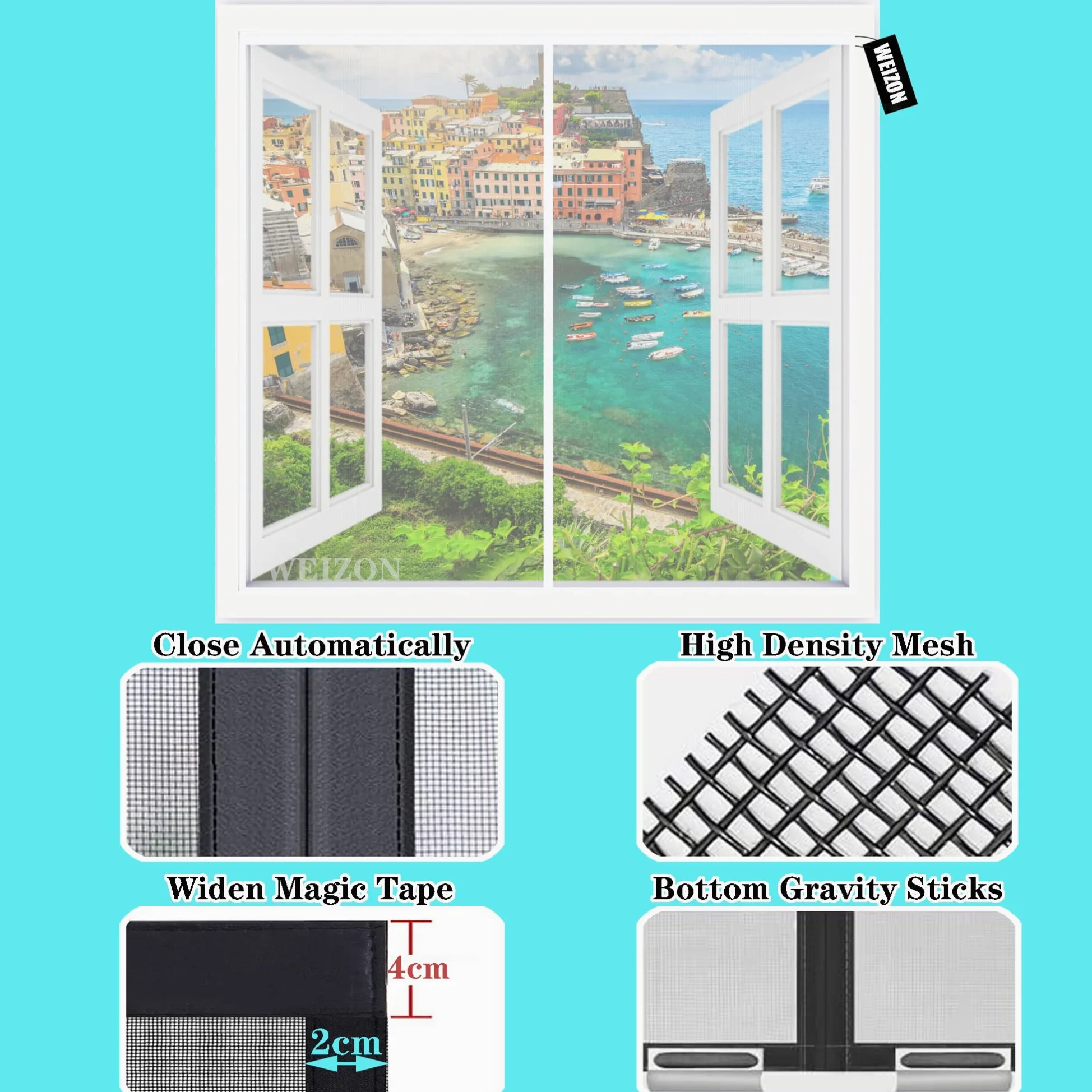 Zanzariera Magnetica Bianco 120x120cm Zanzariere su Misura Chiudi Automaticamente Impedendo Insetti di Entrare per Porte Scorrevoli Garage