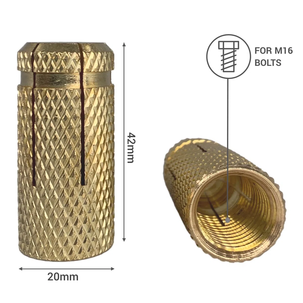 SKIR'CO (6 pz) Tasselli a scomparsa in ottone M16 x 45 mm, manicotto per bullone, tasselli a espansione per parete, tasselli per calcestruzzo in muratura