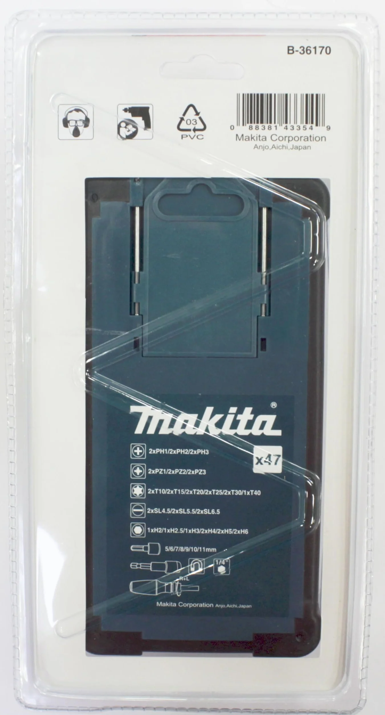 Makita 8958010 Giraviti Cricchetto Makita Kit B-36170 Reversibile 47 Pezzi, Blu