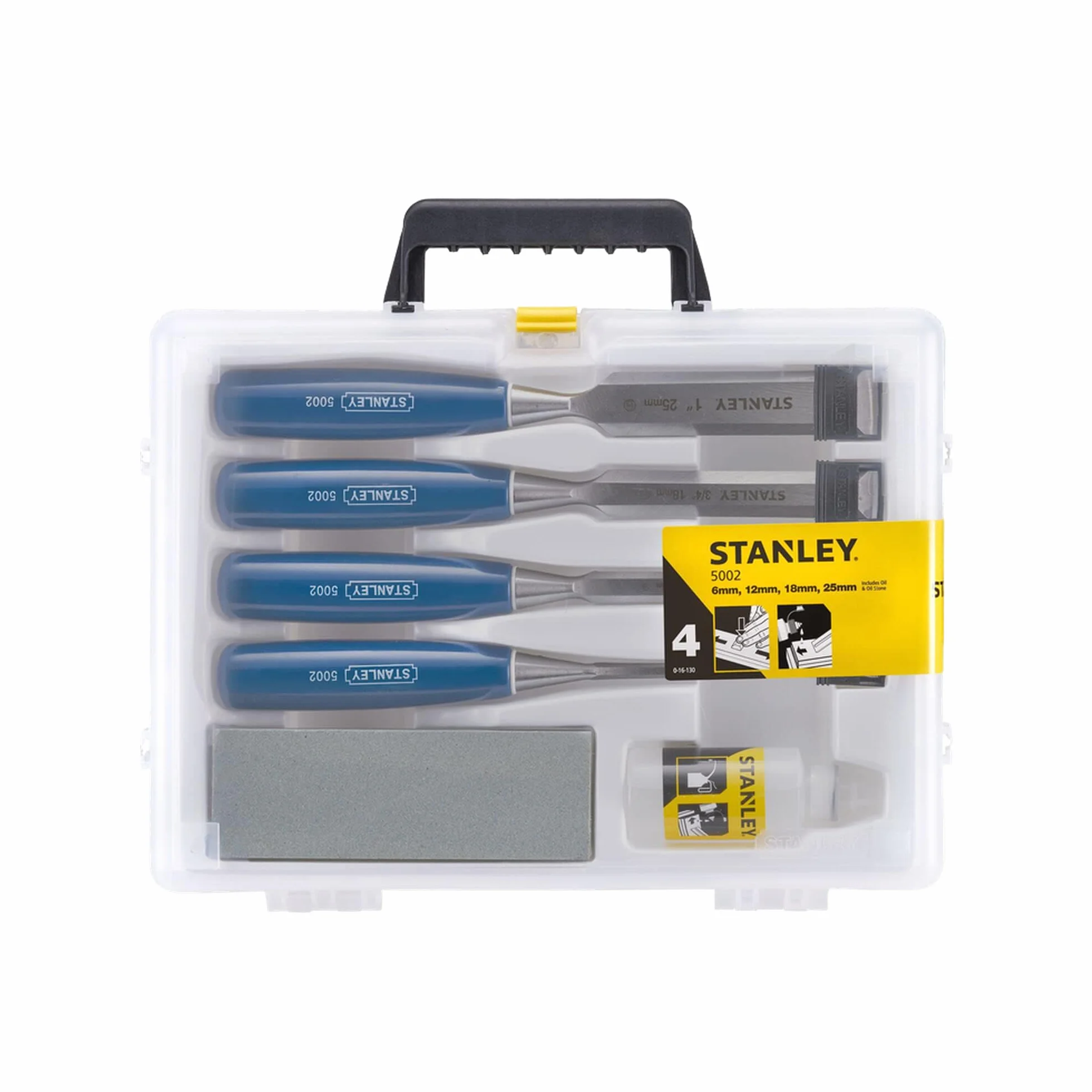 STANLEY 0-16-130 Set 4 Scalpelli con Custodia per il Trasporto, Olio e Pietra per Affilare