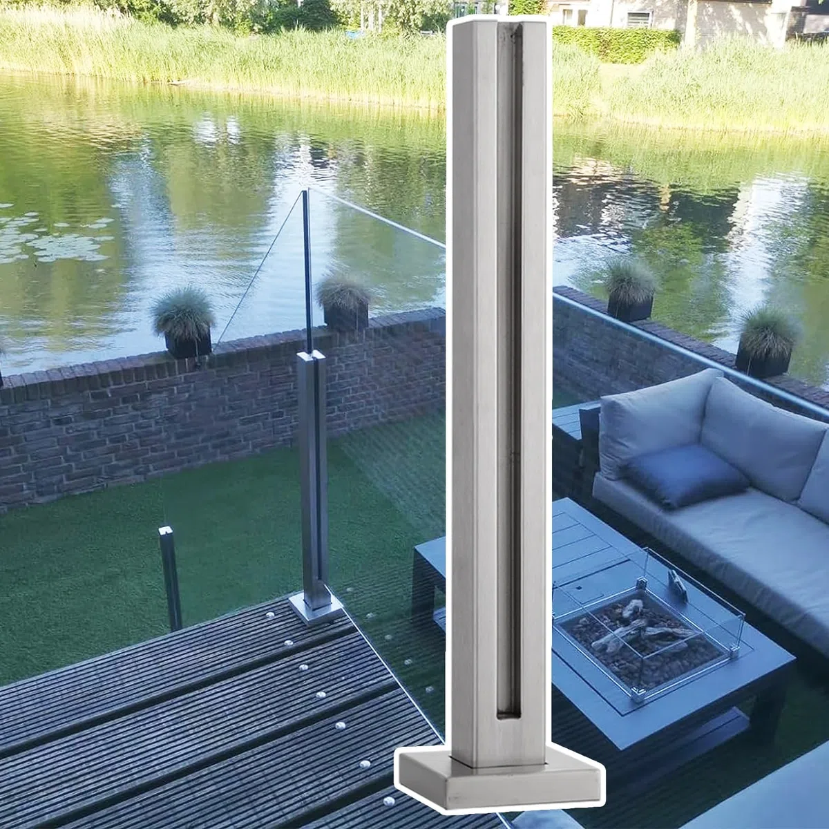 Ringhiera in Vetro Kit Balaustra in Vetro per Piattaforme di Scale, Balaustre per Esterni con Viti e Basi, Vetro Quadrato Ringhiera Spigot Post Pannelli di Vetro Morsetti ( Color : Silver-End Post , S