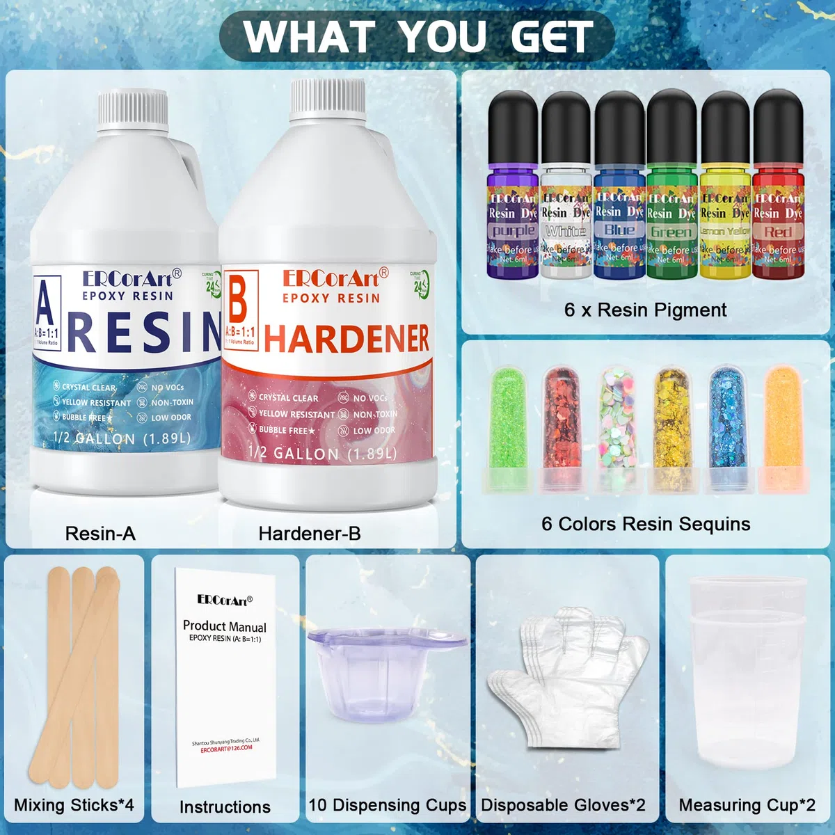 Kit di Resina Epossidica Trasparente - Resina Epossidica Trasparente Kit da 1 Gallone con Pigmento e Glitter, Miscela Facile e Cristallina per Tavoli da Fiume, Pavimenti, Colate Fai Da Te, ecc