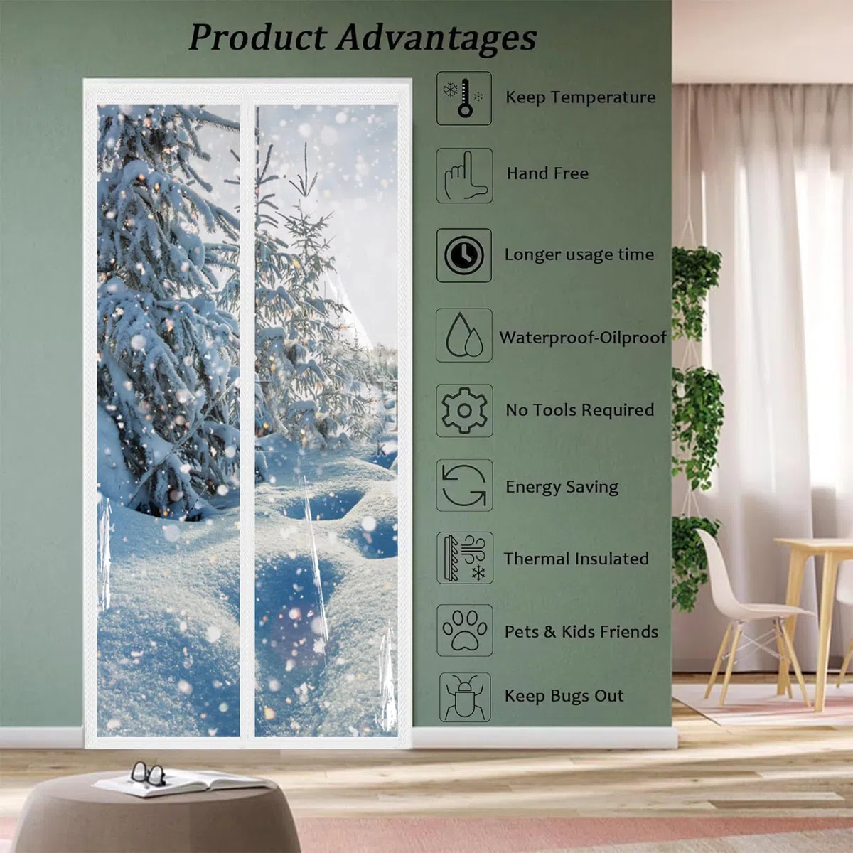 Tenda Isolante Magnetica 70x210cm, EVA Trasparente Protezione dal Freddo Tenda per Porta Inverno Termico Impermeabile Antivento Chiusura Automatica Tenda per Balcone Bagno Porta Soggiorno