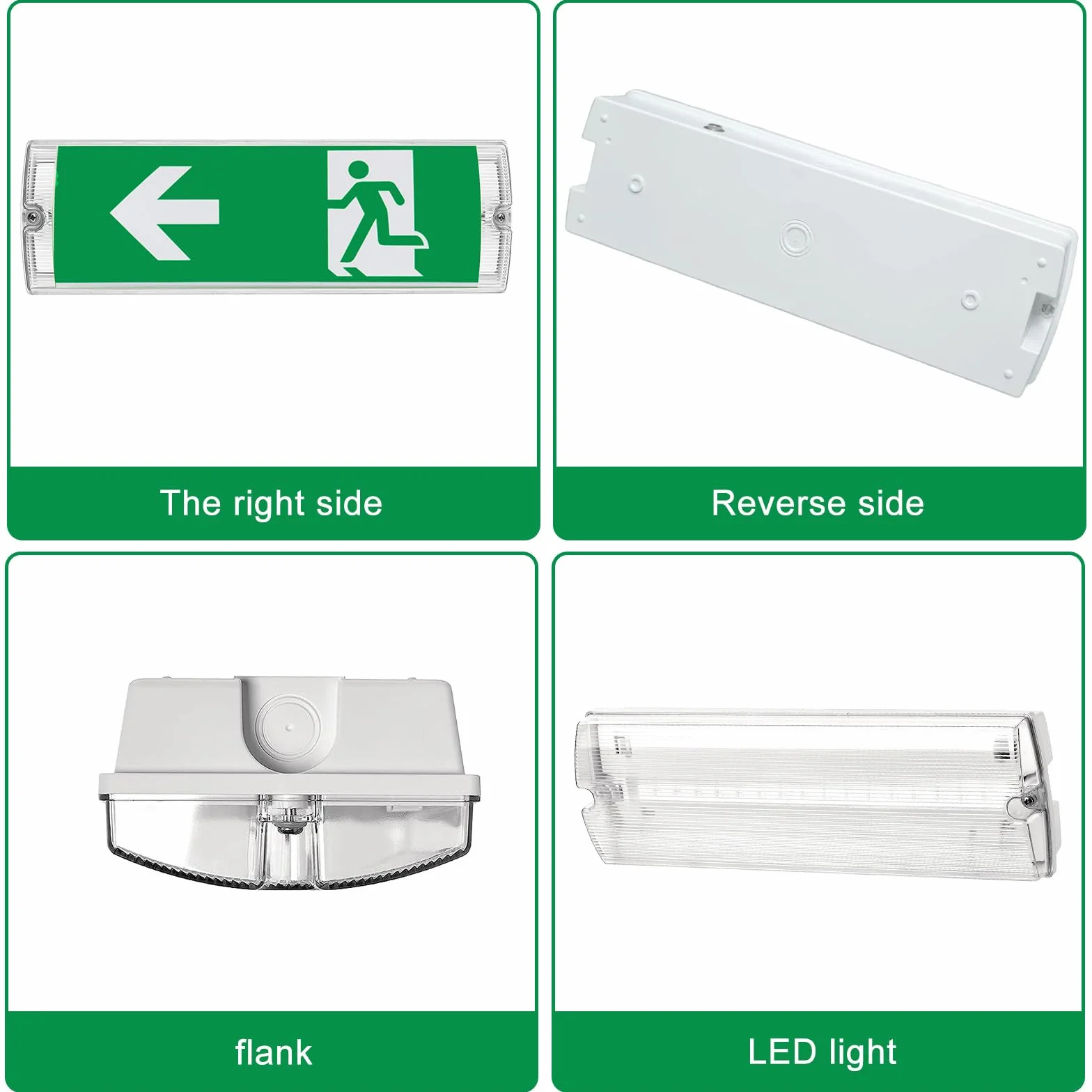Illuminazione di emergenza a LED, 3 W, IP65, con 4 pittogrammi e batteria sostituibile, lampada di emergenza per montaggio a parete, luce continua, segnale di emergenza, uscita di emergenza, uscita di