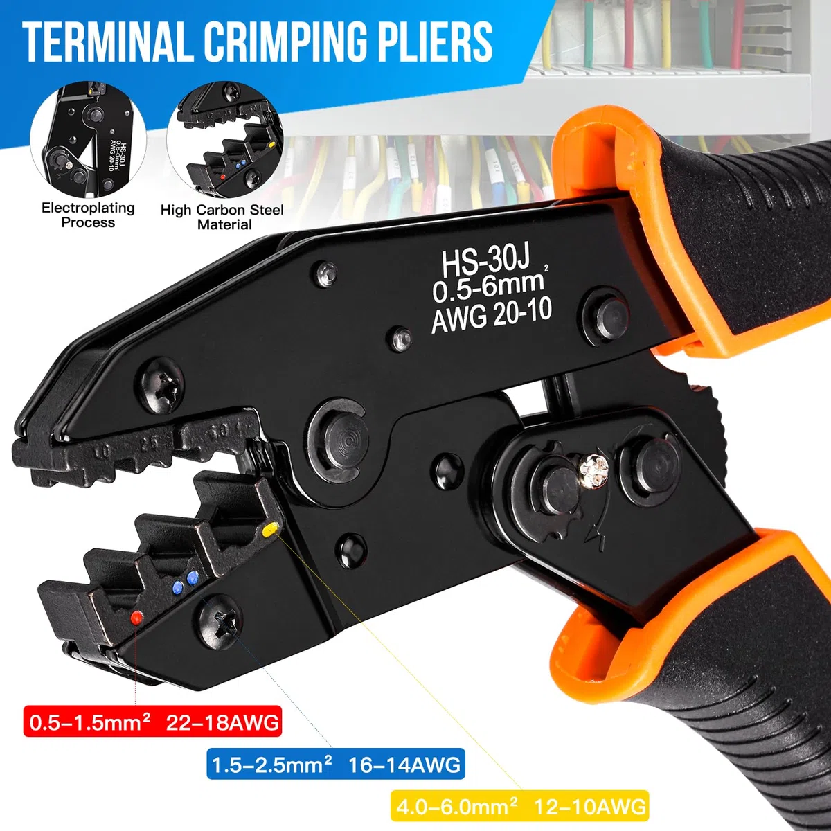 Pinza Crimpatrice,Crimpatrice Capicorda Cricchetto Automatico Autoregolante per 0,50-6mm²,Crimpatrice Capicorda Elettric con 350pz / 18 tipi capicorda