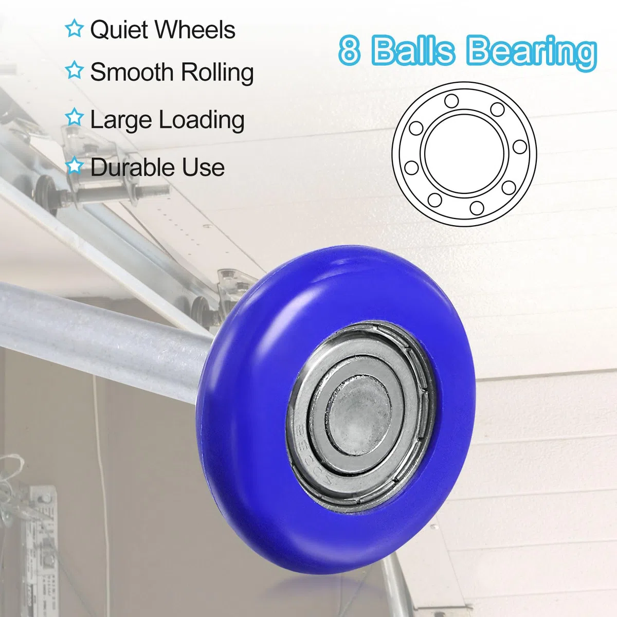 QUARKZMAN 2pz Rulli per Porte Garage in Nylon 1,8" per Binari 2", Asta Lunga 7" per Ruote Silenziose per Porte Garage, Cuscinetto Precisione 6200zz con 8 Sfere, Blu