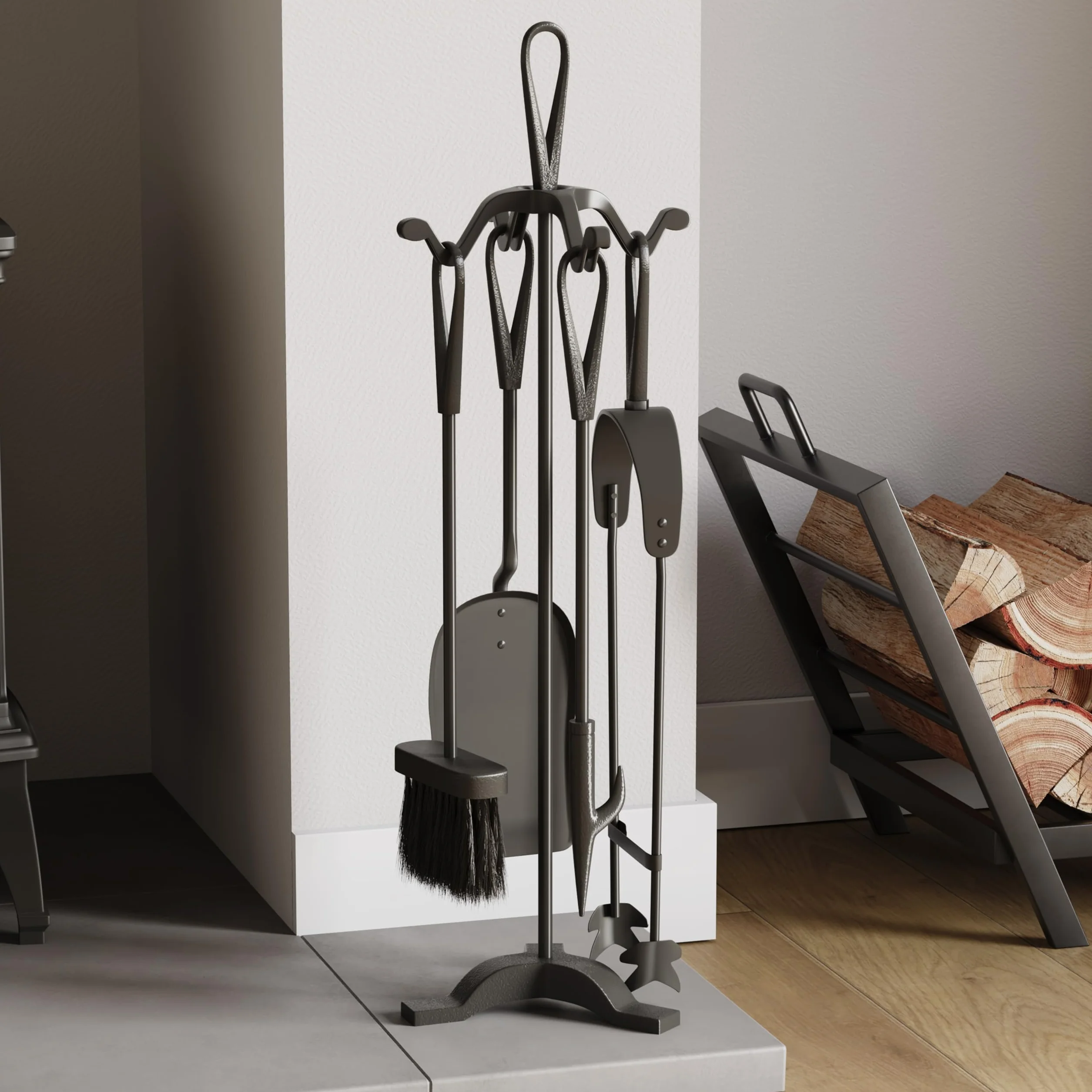 Fire Vida Home Discount -Set di 5 Attrezzi per caminetto, Colore: Nero