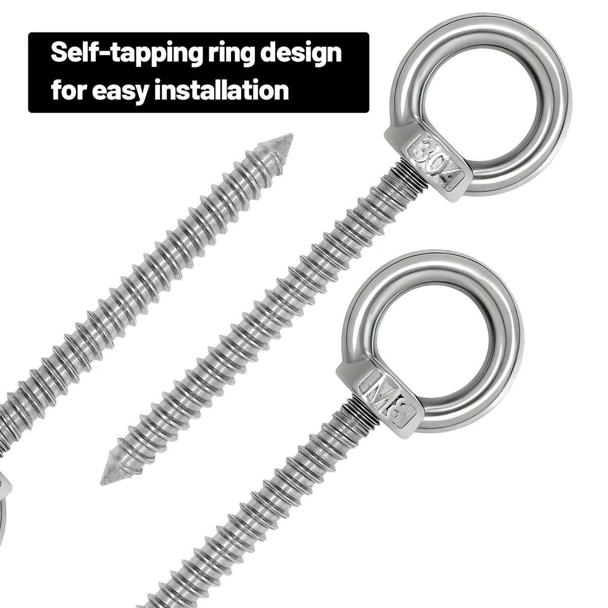 6 viti autofilettanti con occhiello in acciaio inox resistente M8, vite ad anello in legno, vite per occhi m8, ganci robusti per amache, sedie a dondolo, tenda da sole